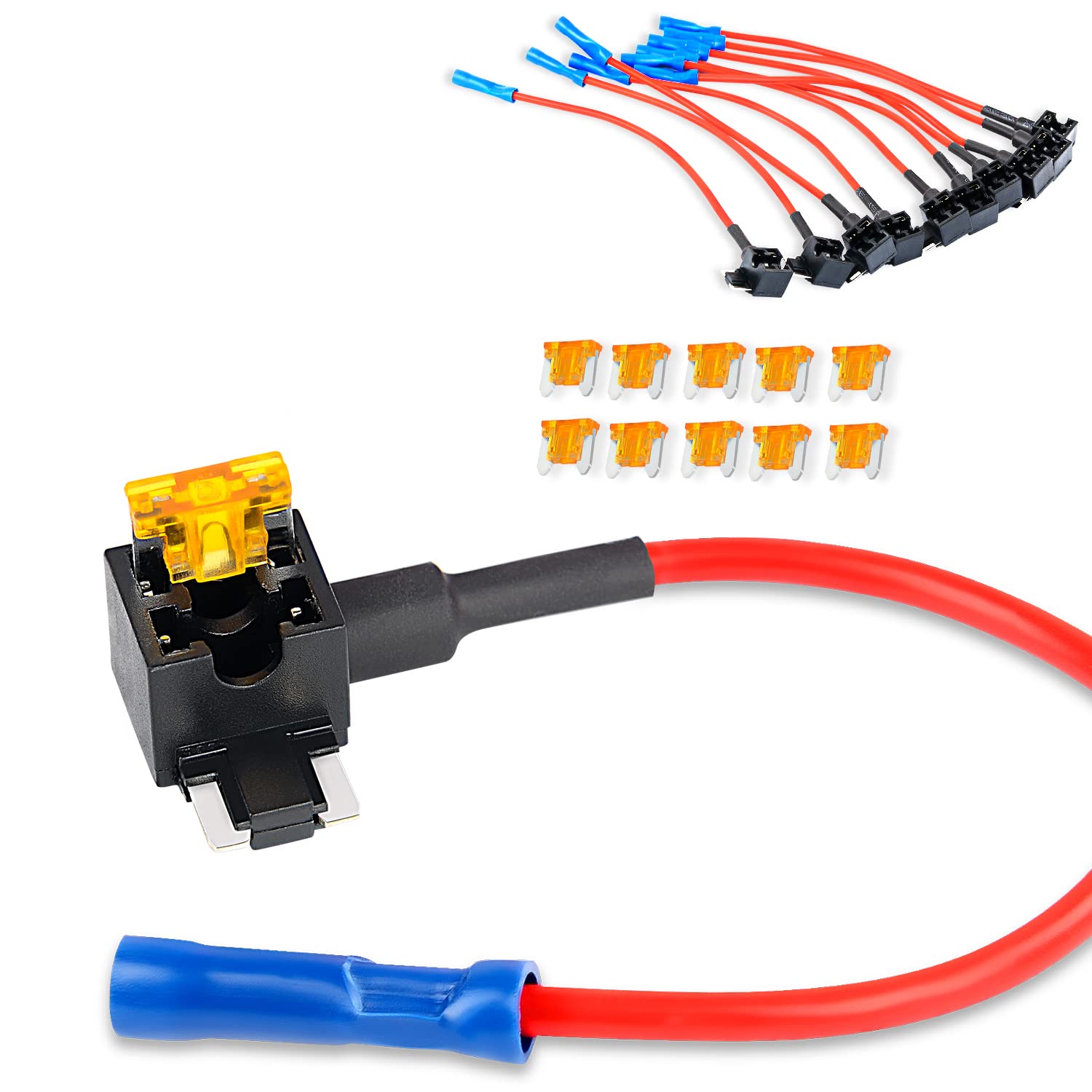 Nilight - 50038R 10 Pack 12V Car Add-A-Circuit Fuse Tap Adapter With 5 Amp Low Profile Mini Blade Fuse Set For Cars Trucks Boats