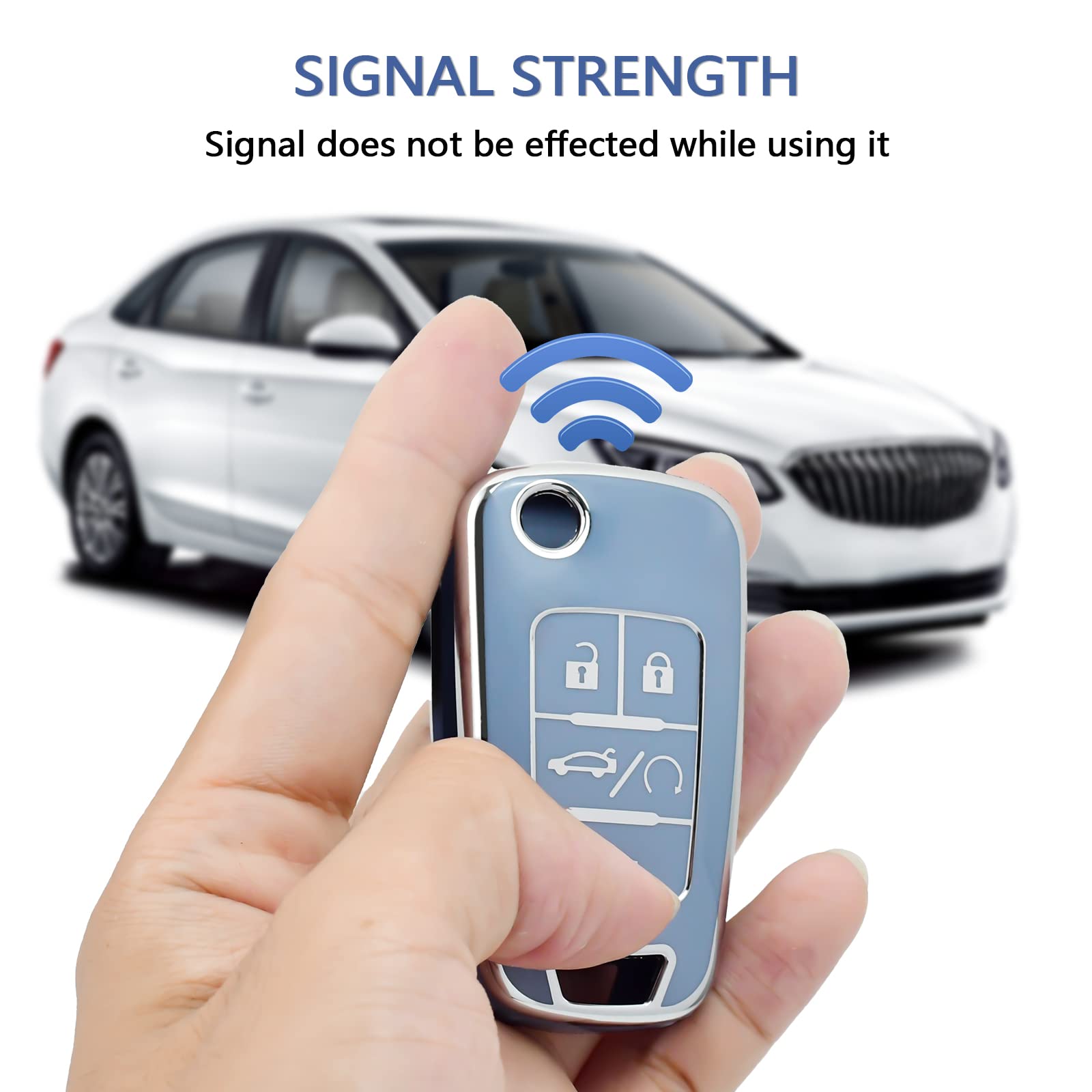 Offcurve For Chevy Key Fob Cover With Keychain, Car Key Case Fit For Chevrolet Chevy Gmc Buick Encore Terrain Malibu Camaro Cruze Impala Equinox Volt Spark Sonic Car Smart Key Accessories, Blue