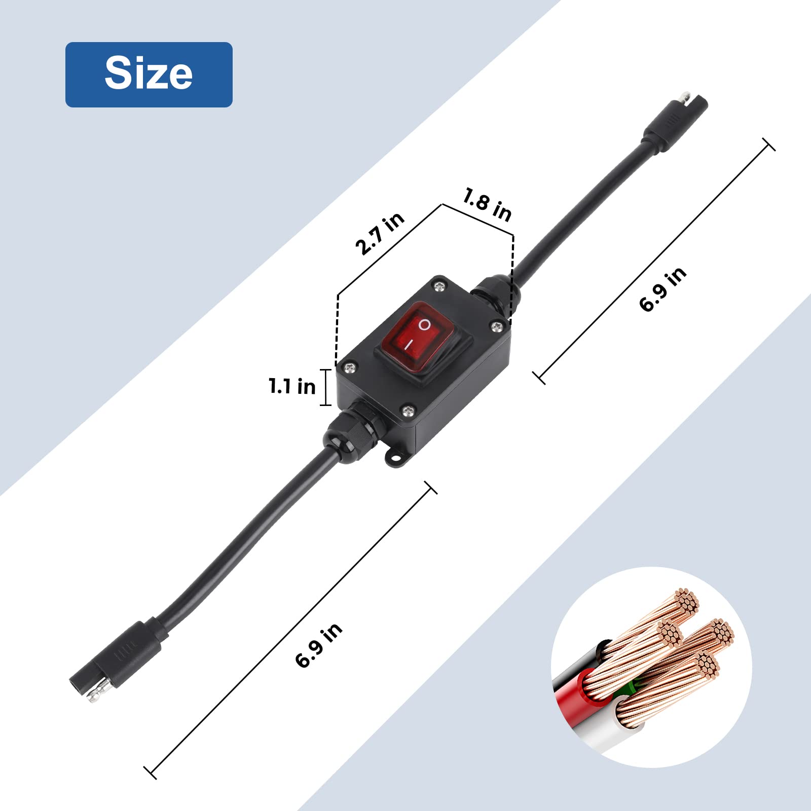 Inline 12V Power Switch, Briidea Ip65 Waterproof Sae Connector With Led Back-Lighted Indicator, 14 Awg Cable, Ideal For Solar Pa