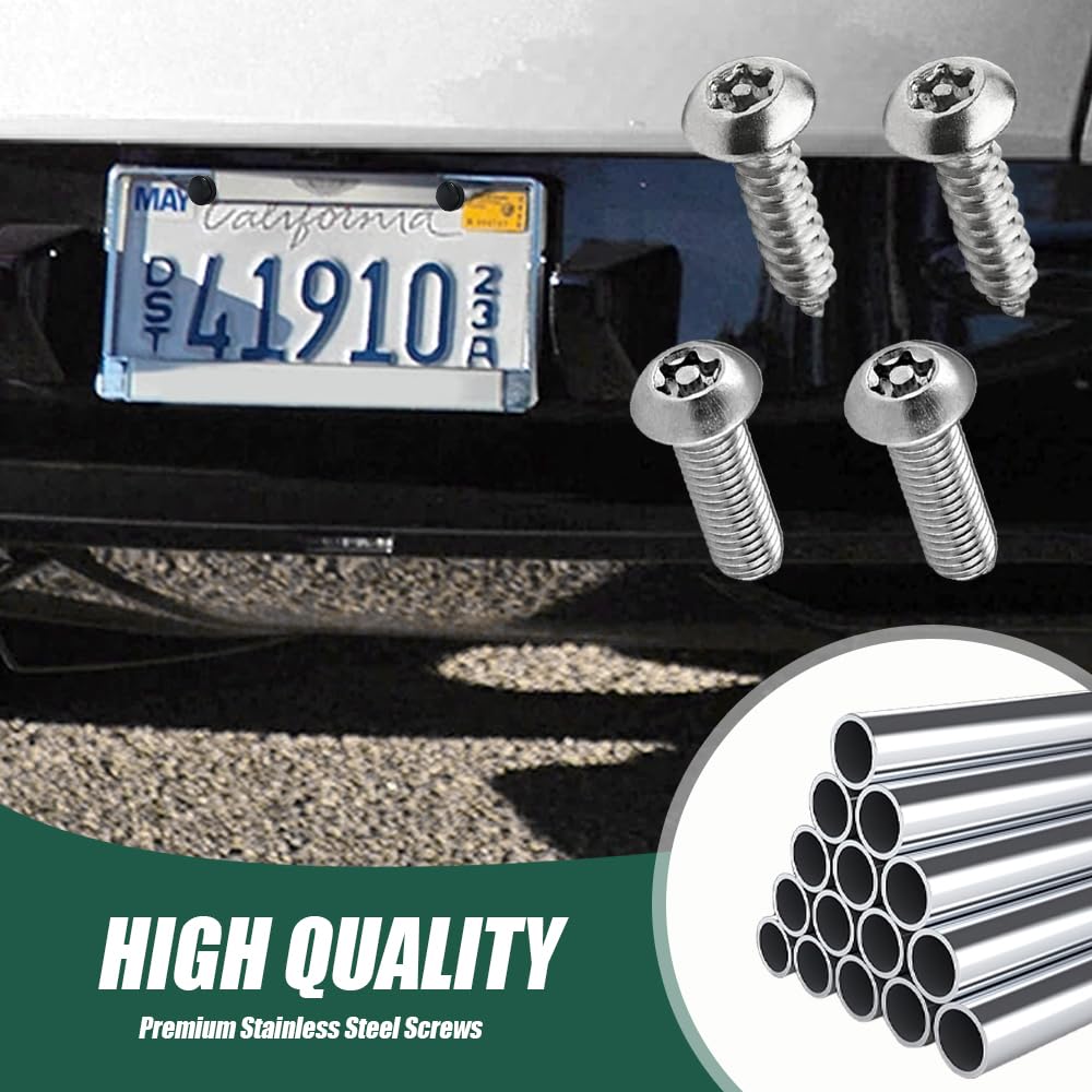 Middrivr Anti Theft License Plate Screws Kit, Rust Proof Stainless Steel, 1/4" (M6), Silver2, Model 2014, Tamper Resistant