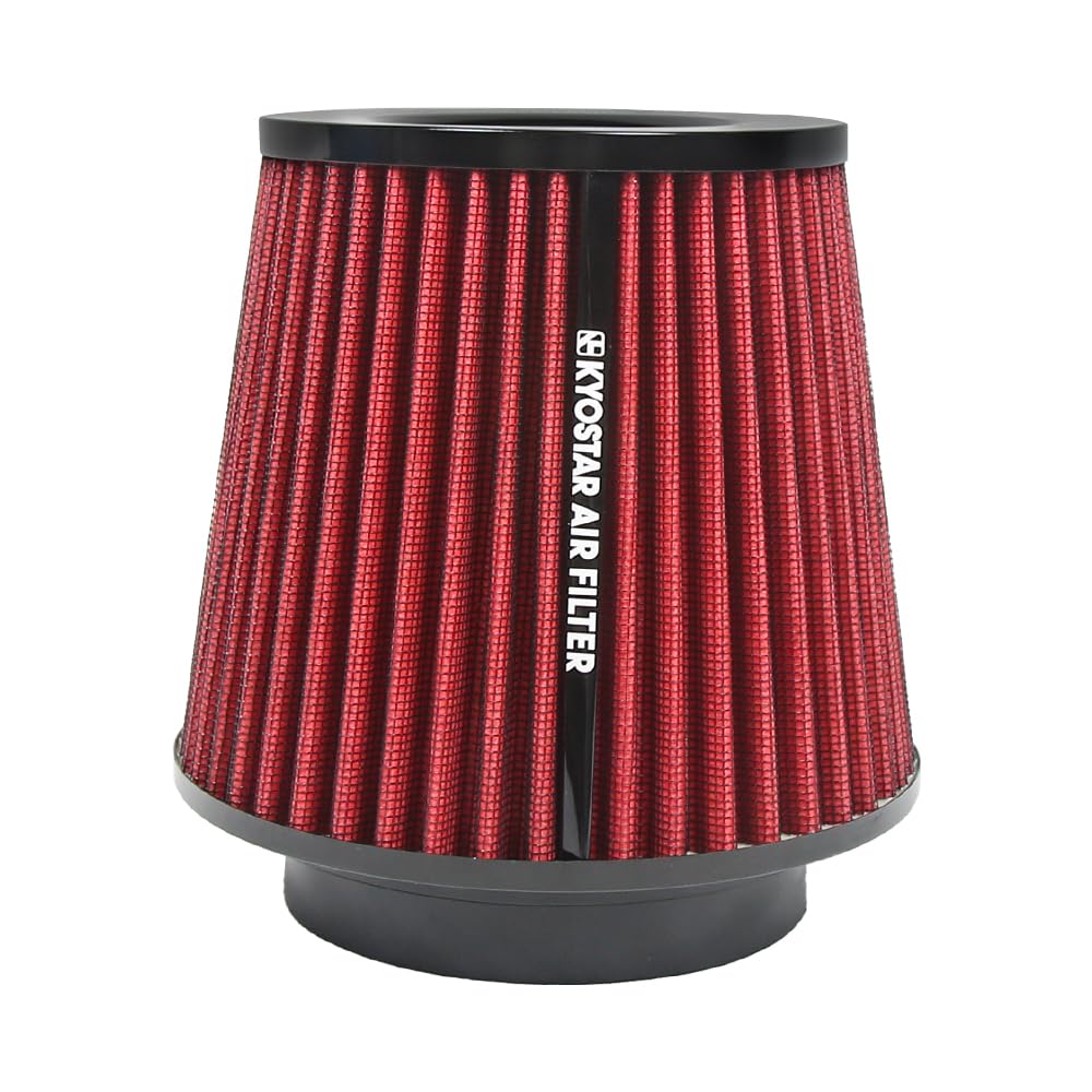 Kyostar High-Flow Air Filter, Reusable Cone Cold Air Intake, 3/3.5/4" Flange, 6.2" Height, Red, Model KD2078RD
