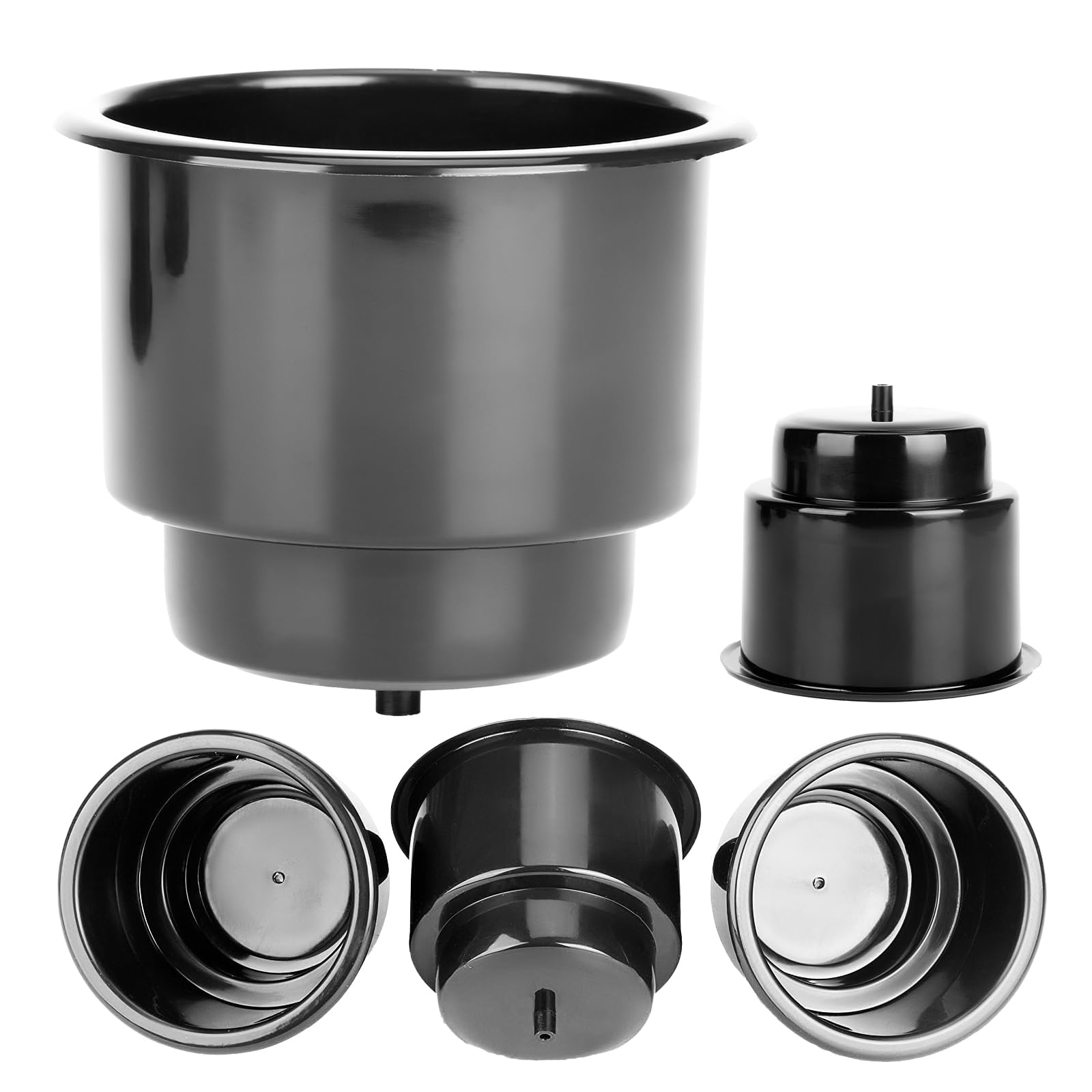 Amarine-Made (Set Of 4) Black Recessed Drop In Plastic Cup Drink Can Holder With Drain For Boat Car Marine Rv - Black