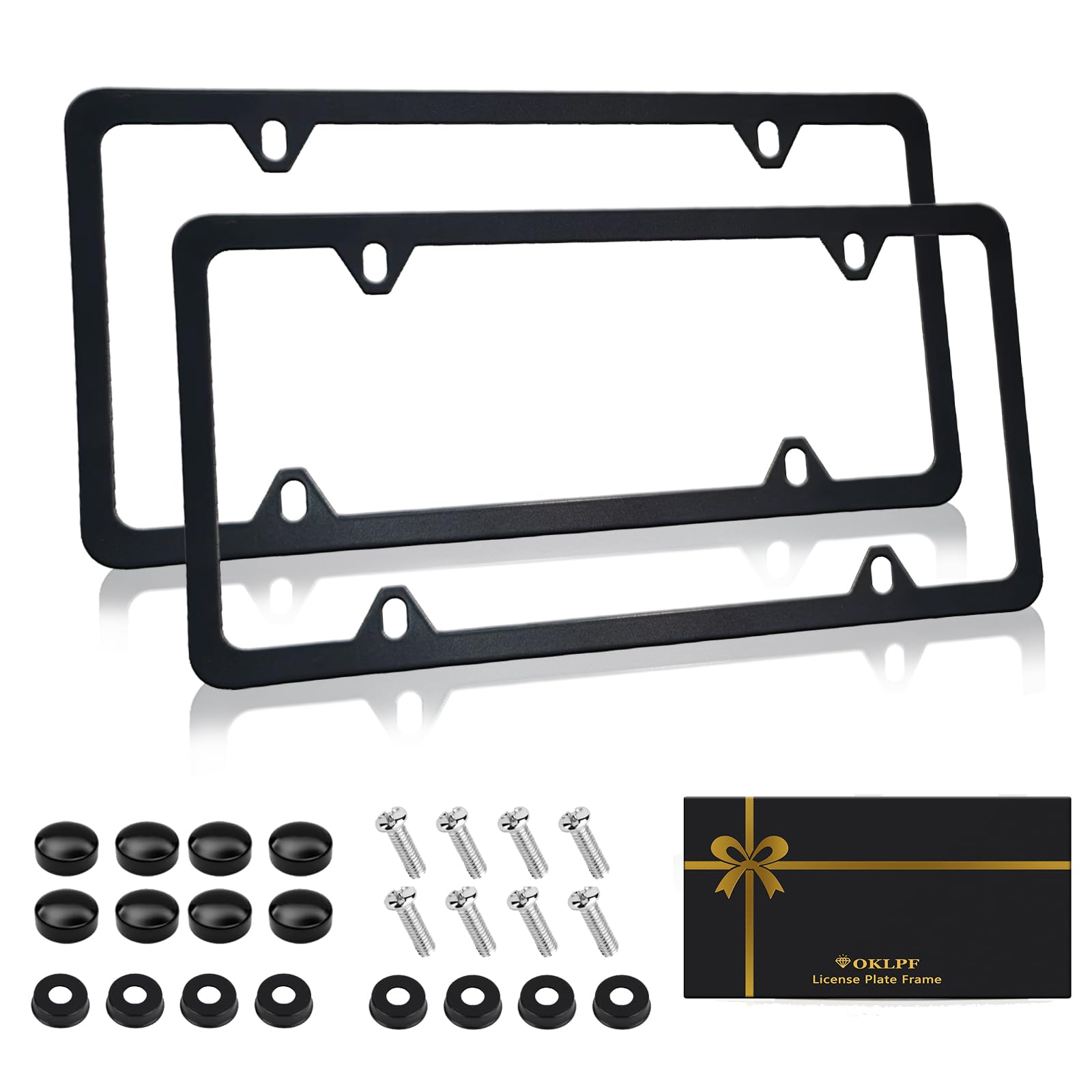 OKLPF Black Matte License Plate Frames 2 Pack,License Plate Holder with 4 Holes, License Plate Cover, Come with Screw Cap, Screw