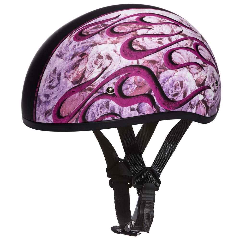 Daytona Helmets Motorcycle Half Helmet Skull Cap- Flames Pink 100% Dot Approved