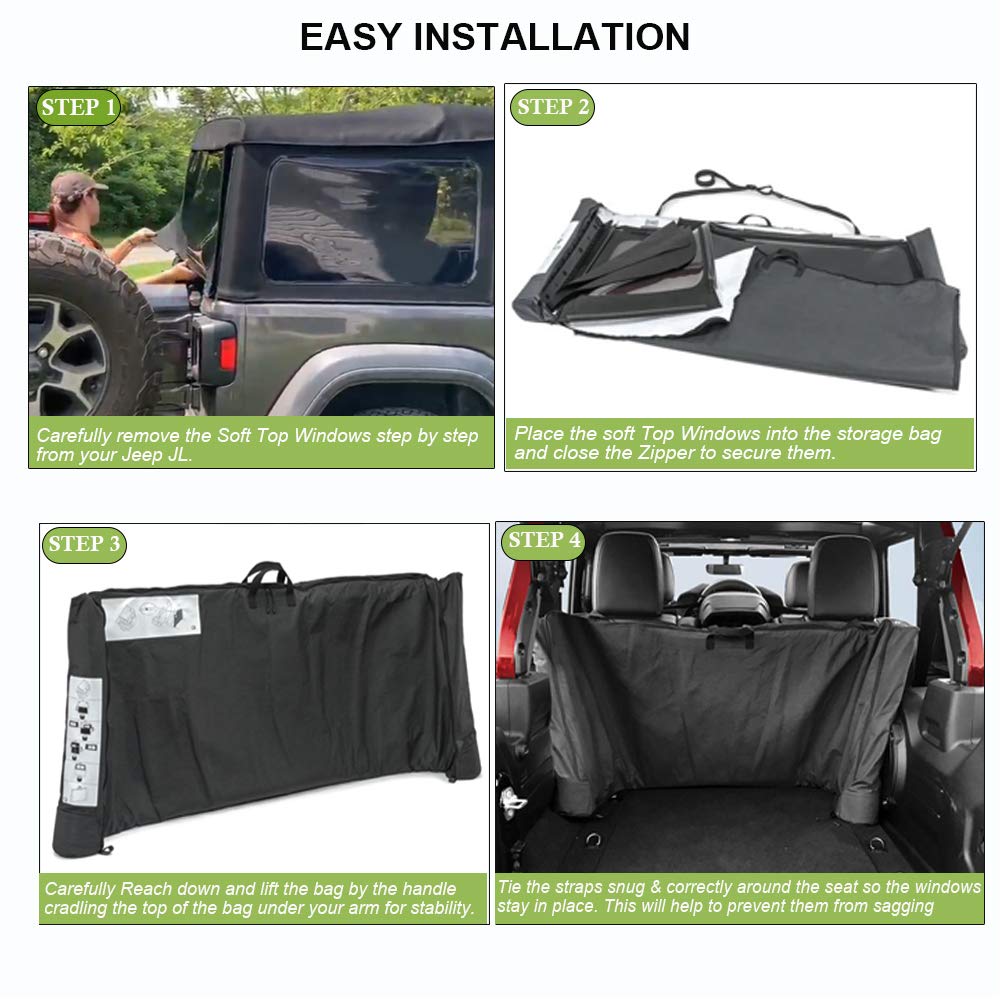 Soft Top Window Storage Bag fits for 2018 2019 2020 2021 2022 2023 2024 Jeep Wrangler JL JLU Sports Sahara Freedom Rubicon Unlim