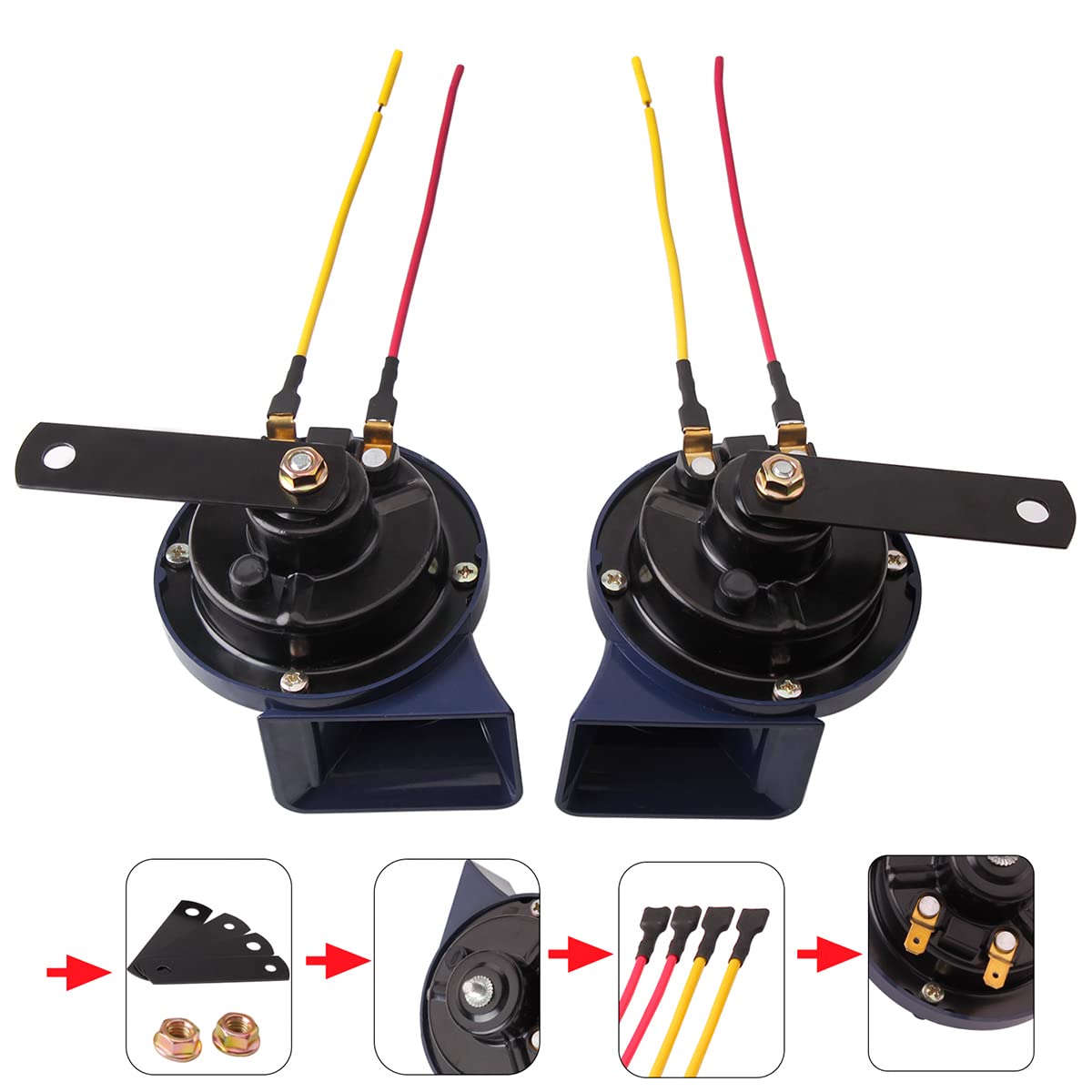 Car Horn 12V Banhao Motorcycle Horns Loud Electric Snail Horn Kit For Trucks Universal Fit Super Loud For Any 12V Vehicles Picku