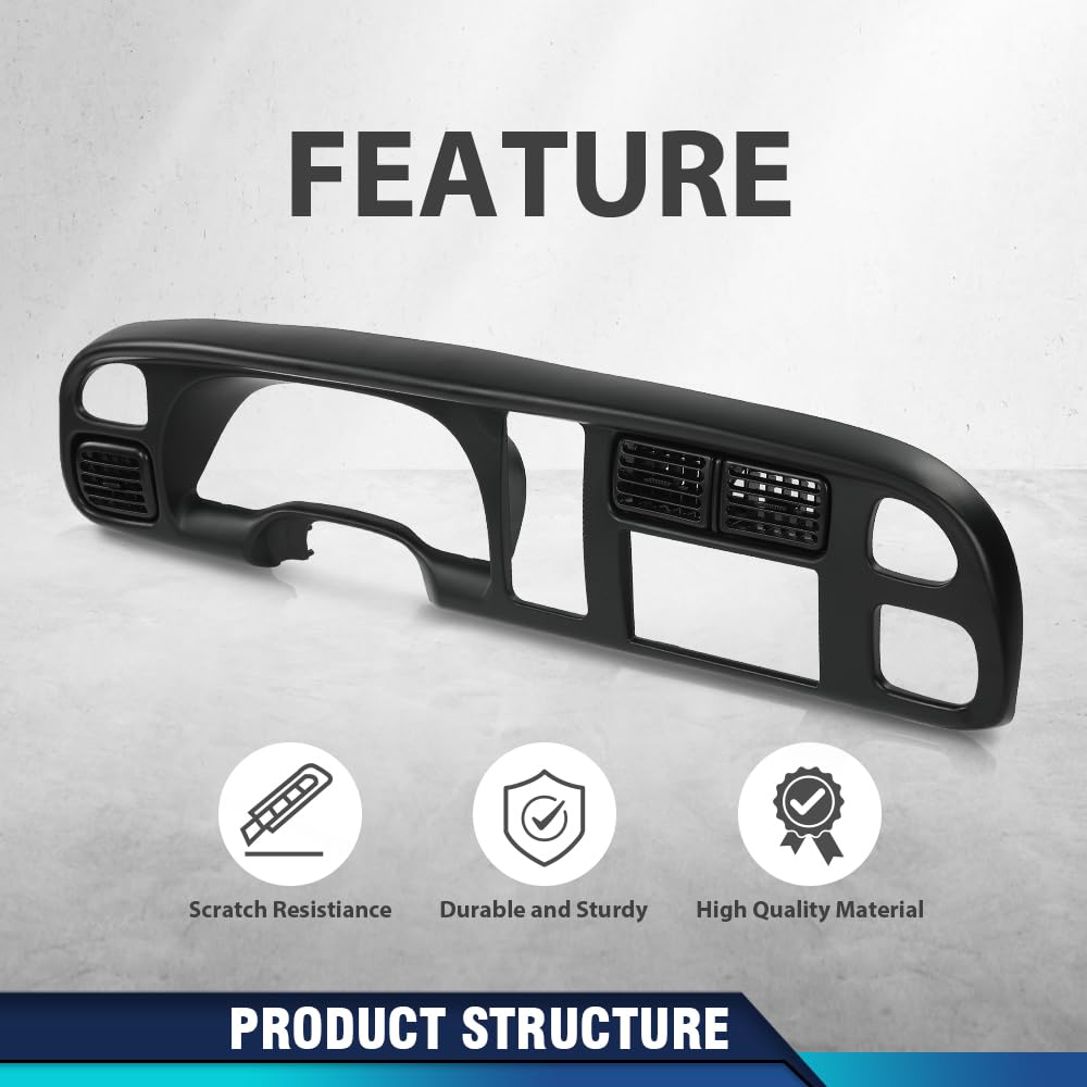 PIT66 Dash Board Bezel Cover for Dodge Ram 1500 1998-2001, Ram 2500/3500 1998-2002, Double Din with Vent, ABS