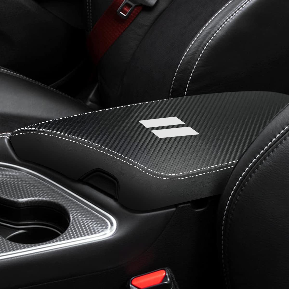 Yofamo For Dodge Challenger 2015-2023 Car Armrest Cover Waterproof Center Console Pad Covers Scratch Resistance Box Cover Leathe
