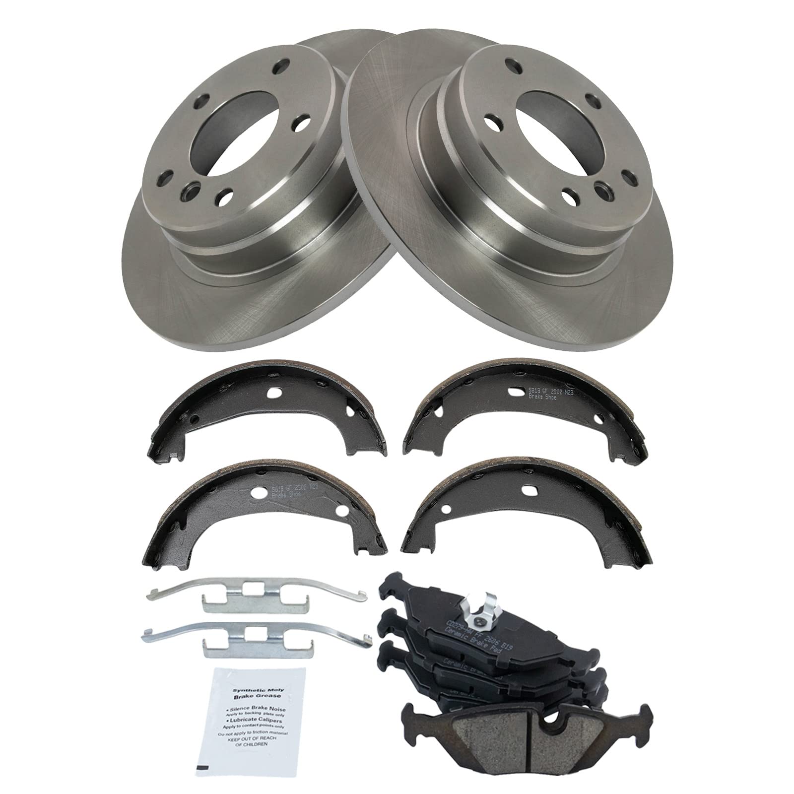 Trq Rear Brake Pad & Rotor Kit Brake Pads Brake Rotor Parking Brake Shoe Set Ceramic Compatible With 1992 Bmw 318I 1992-1993 325