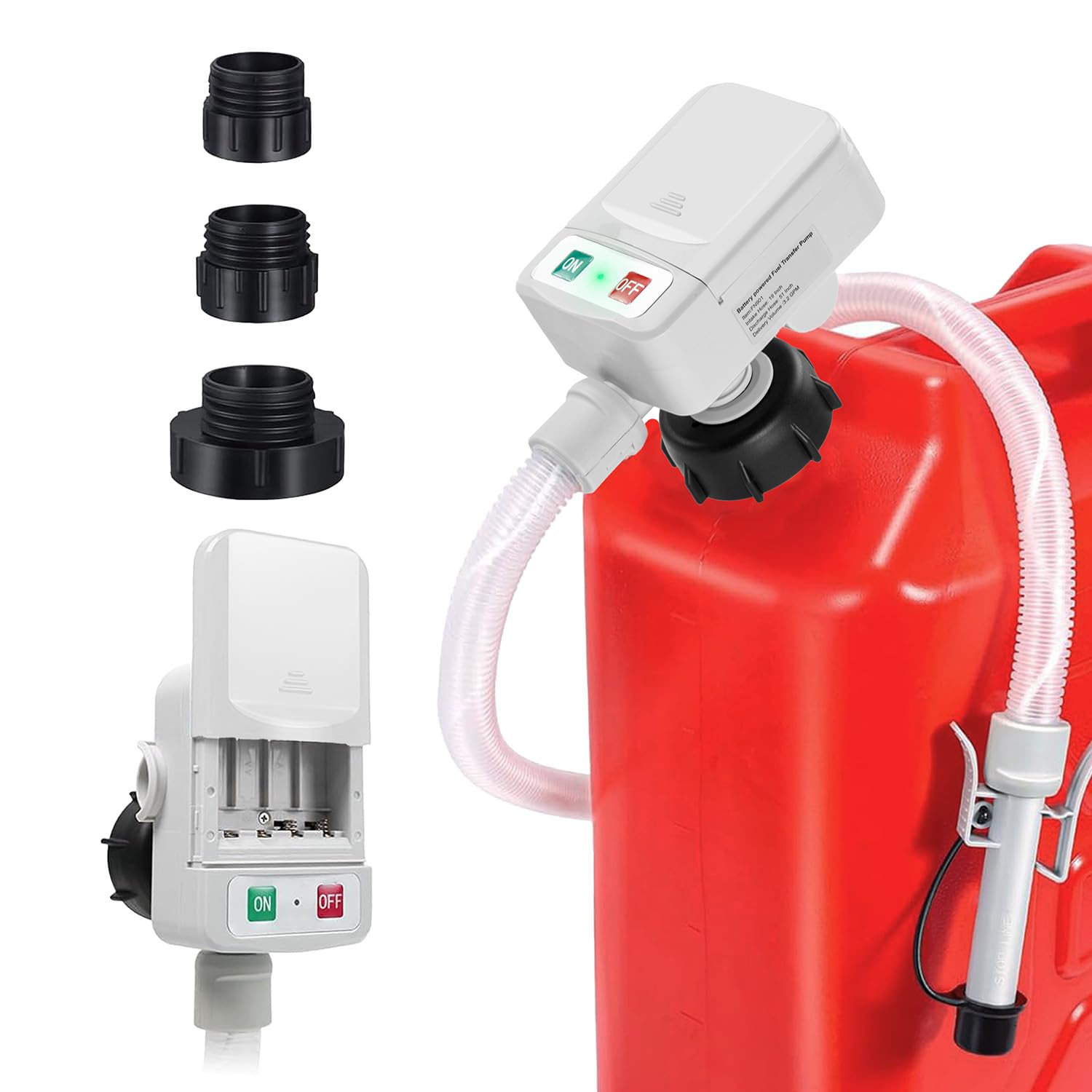 KOULATE Battery-Powered Fuel Transfer Pump - No Spill Portable Siphon with 3 Adapters & Auto Shut-Off for Gas/Diesel/Kerosene/Wa