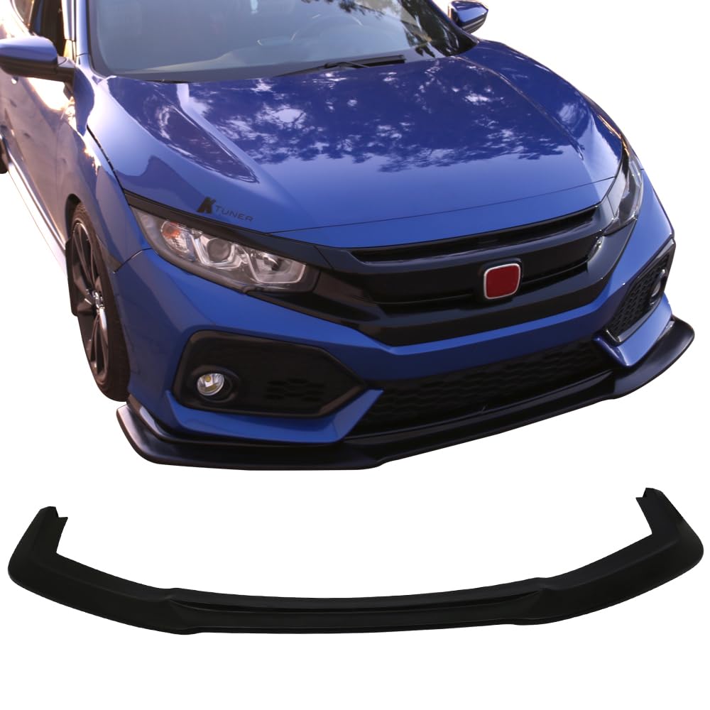 IKON MOTORSPORTS, Front Bumper Lip Compatible with 2017-2021 Honda Civic Hatchback Sport Trim, GT Style Unpainted PU Front Lip U