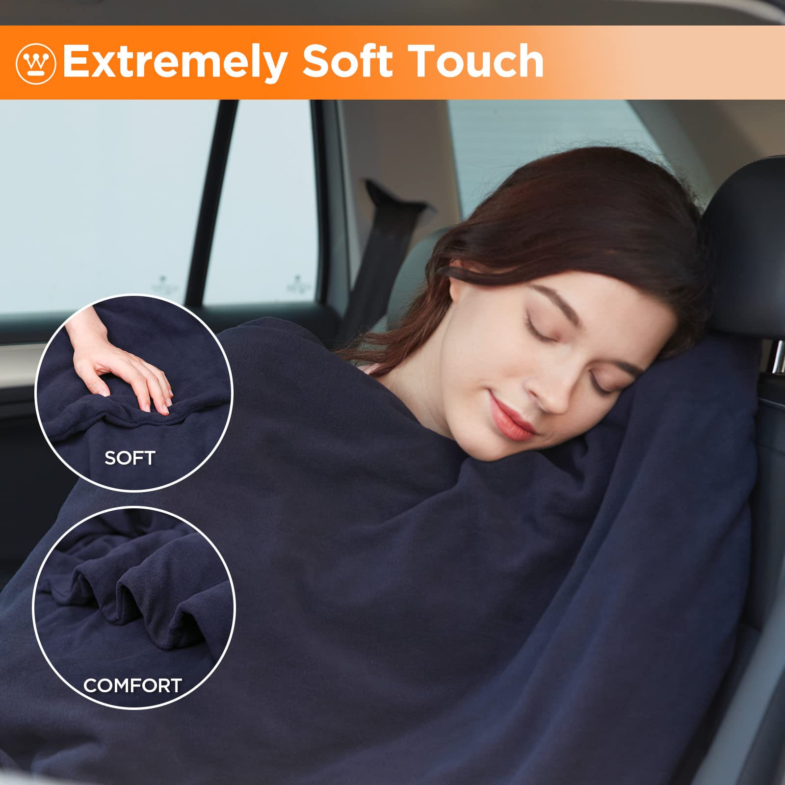 Westinghouse 12V Heated Car Blanket, Navy Portable Electric Throw, 59" x 43" for SUV, Truck, RV, Camping