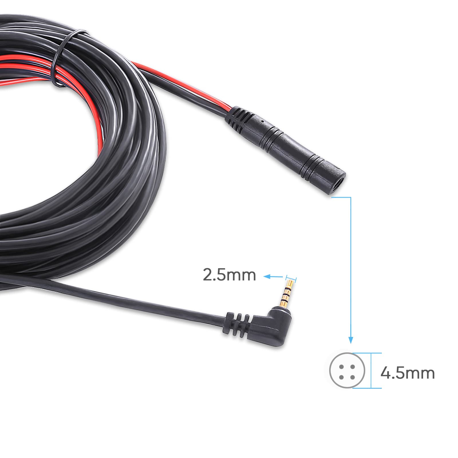 Pixelman Dash Cam Rear Camera Cable, 23 Ft 4 Pin to 2.5mm, Black, Model BL-4P7M, Compatible with Pick-up, Trucks, RV, SUV
