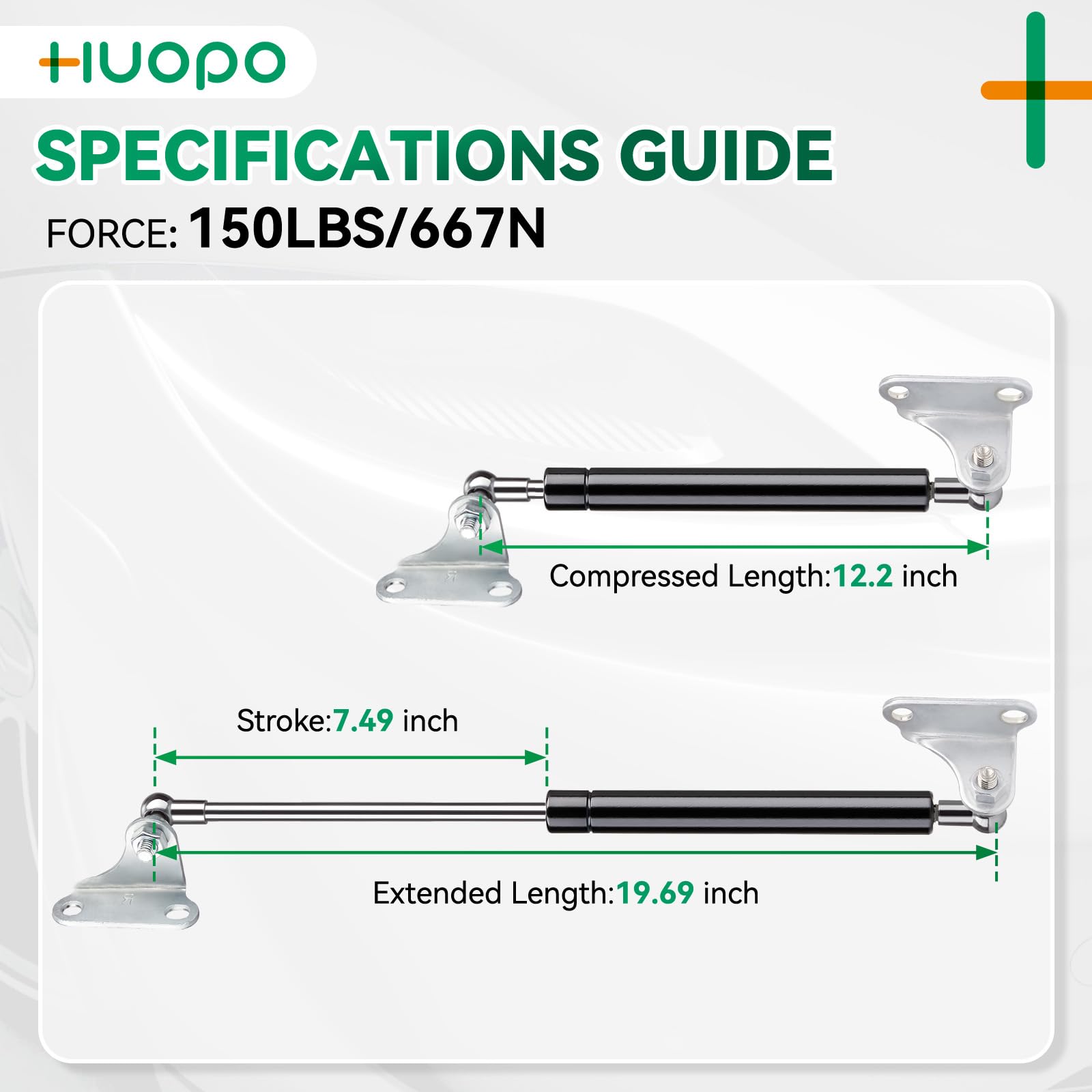 Huopo 20 Inch 150Lb/667N Gas Shock Strut Spring Lift Support For Rv Bed Door Heavy Lid Basement Door Floor Hatch, Set Of 2 With