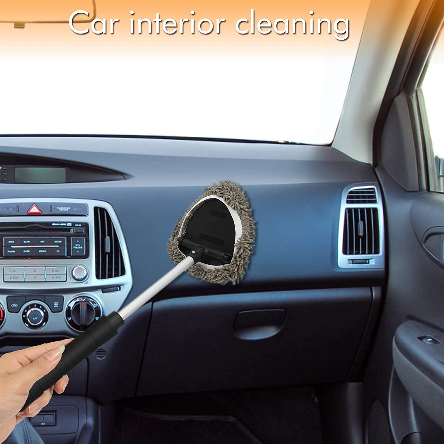 Joyful&Hopeful Car Windshield Cleaning Tool, Car Inside Window Cleaner Tool With Extendable Handle, 3Pc Microfiber And 2Pc Cheni