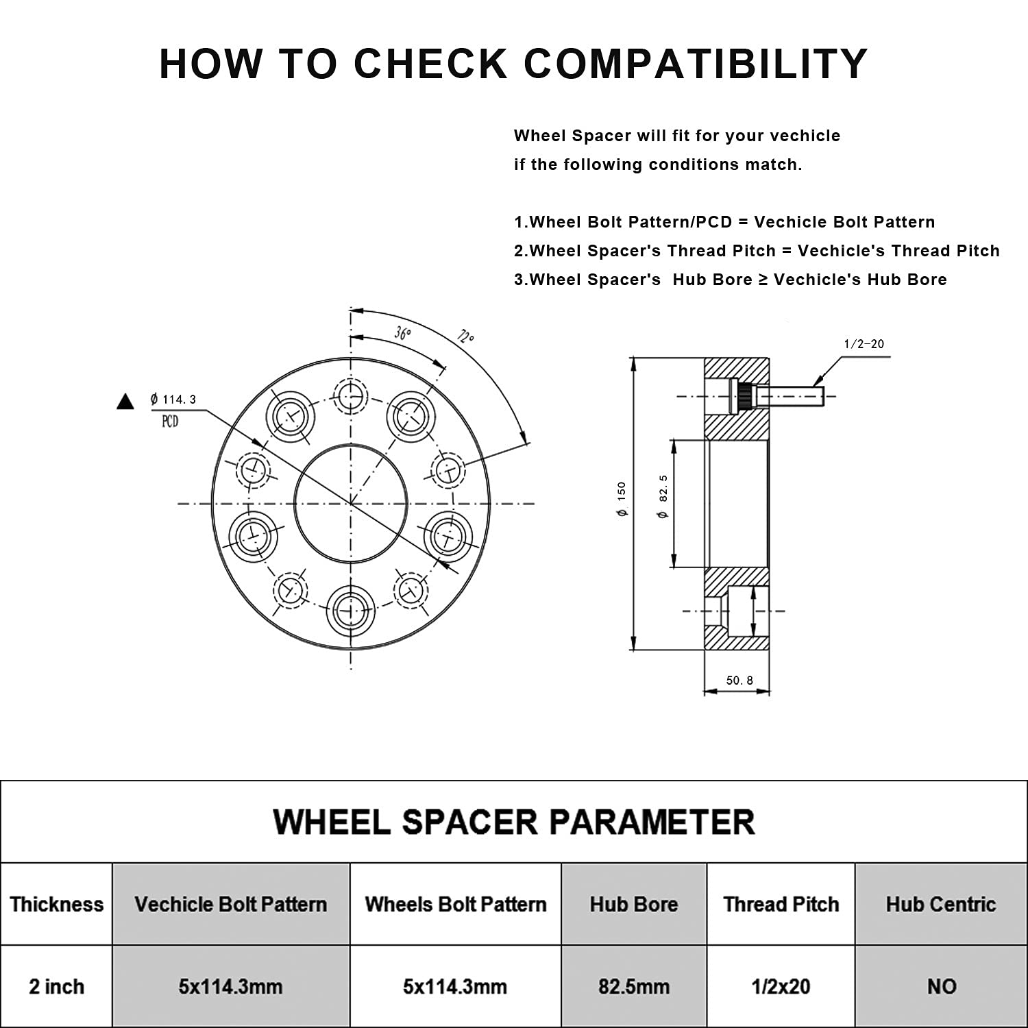 Flycle 5X4.5 To 5X4.5 Wheel Spacers For Tj Yj Xj Kj Kk Zj, 2 Inch 5X114.3Mm Wheel Spacer For Ranger Explorer Mustang Edge With 1/2-20 Studs
