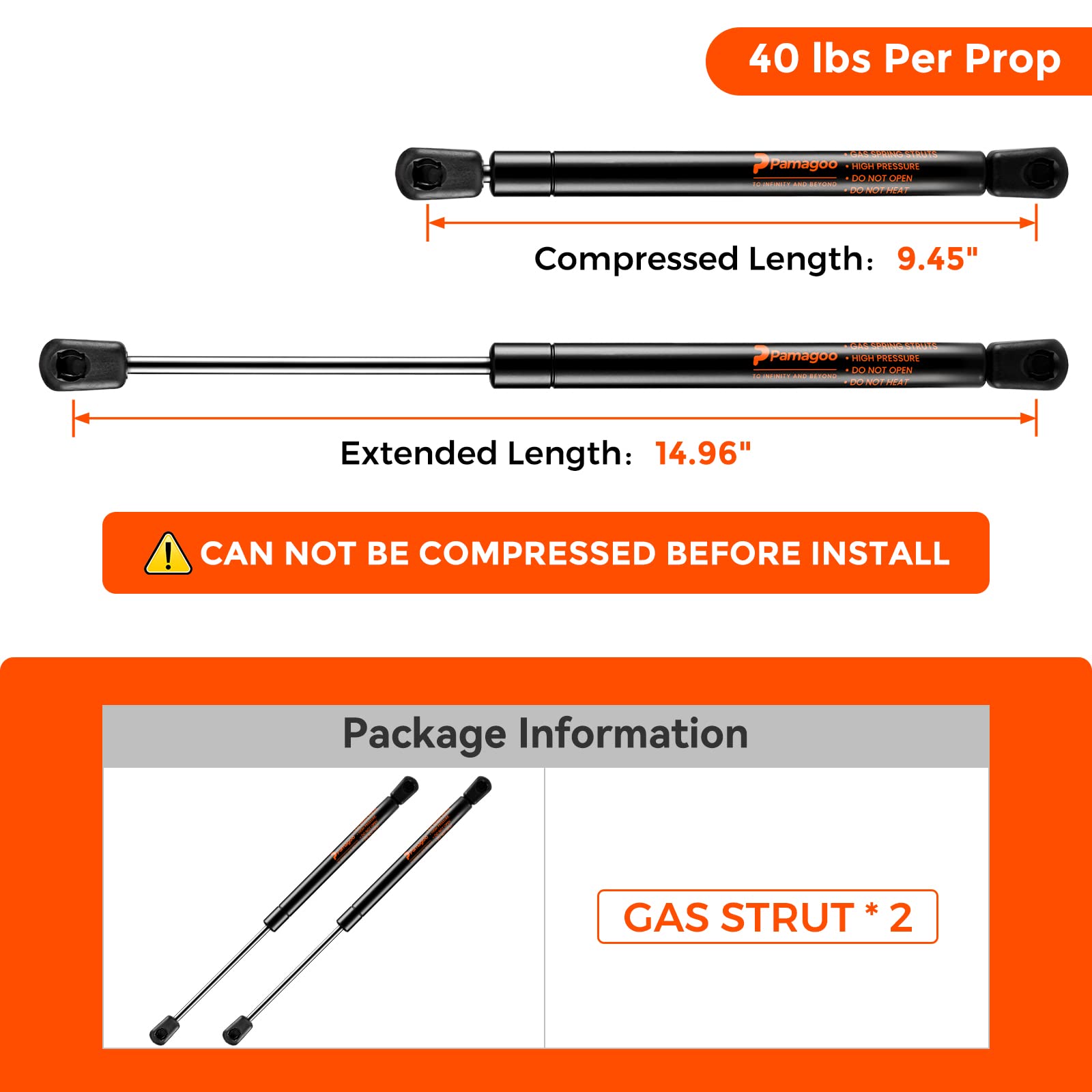 Pamagoo 15 Inch 40 Lbs Gas Shock C16-21702, 15'' Gas Prop Spring Strut Lift For Leer Snugtop Camper Shell Rear Topper Window Pic