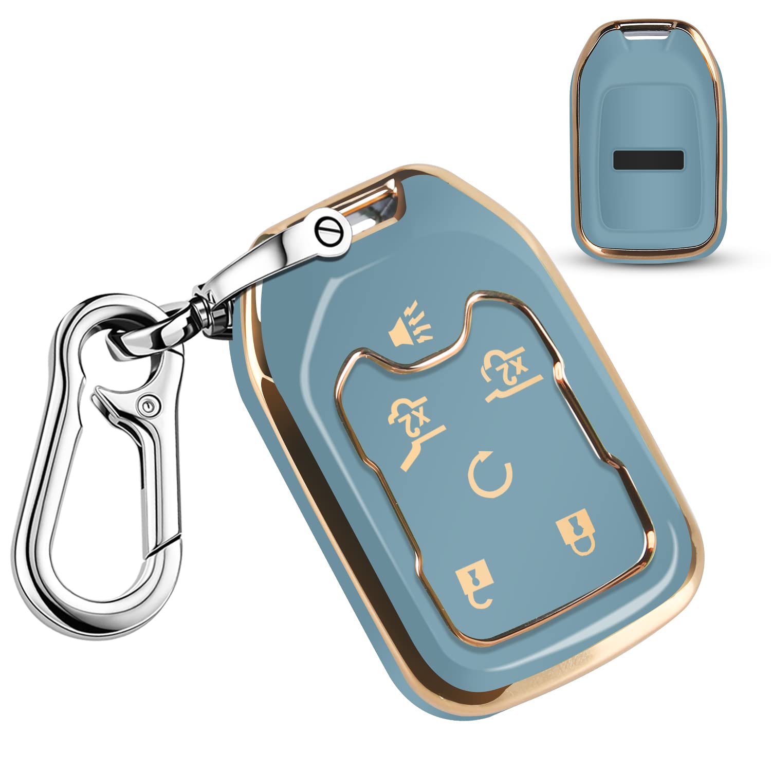 Qbuc For Gmc 360°Protector Key Fob Cover With Keychain For 2019-2021 Chevrolet Chevy Silverado And Gmc Sierra 1500 2500Hd 3500Hd Terrain Acadia Yukon 3/4/5/6 Button Smart Key(Blue)