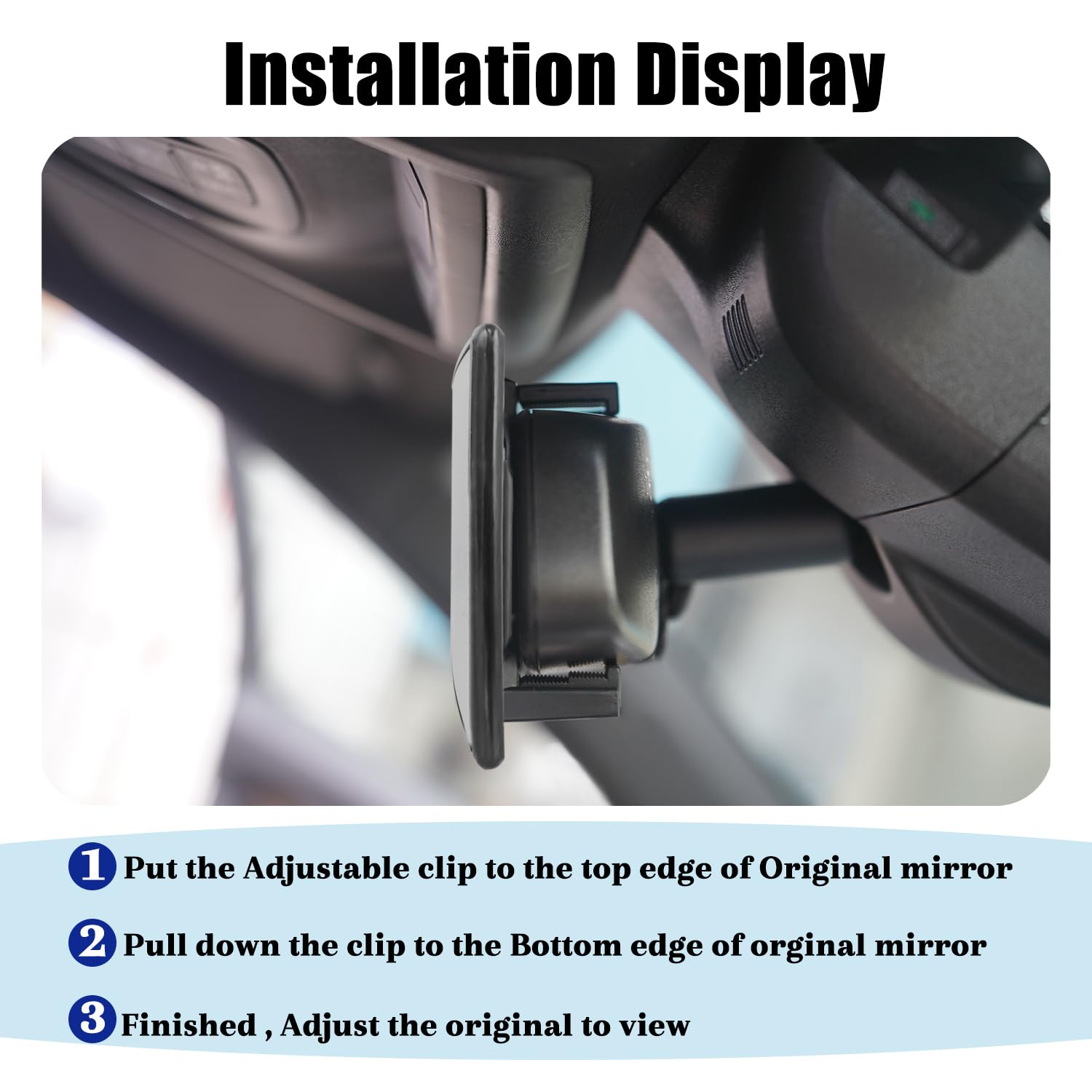 Yoolight Car Rearview Mirror - Universal 12" Panoramic Clip-On, Wide Angle, Black, Model 13, Durable ABS Material