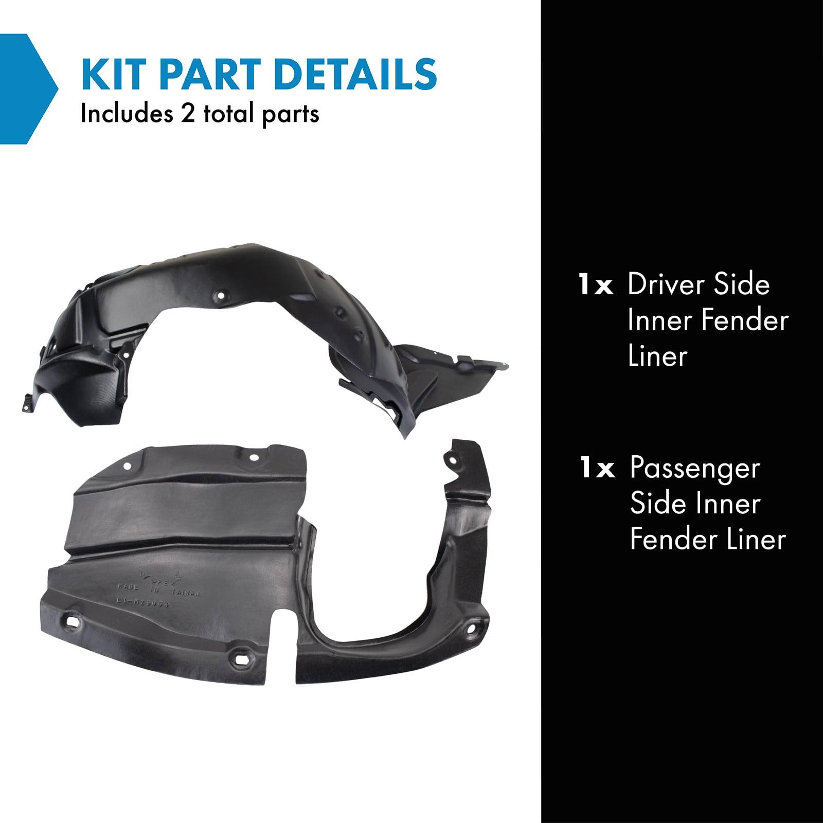 Trq Inner Fender Liner Set Compatible With 2009-2013 Mazda 6 Ma1248152 Ma1251112