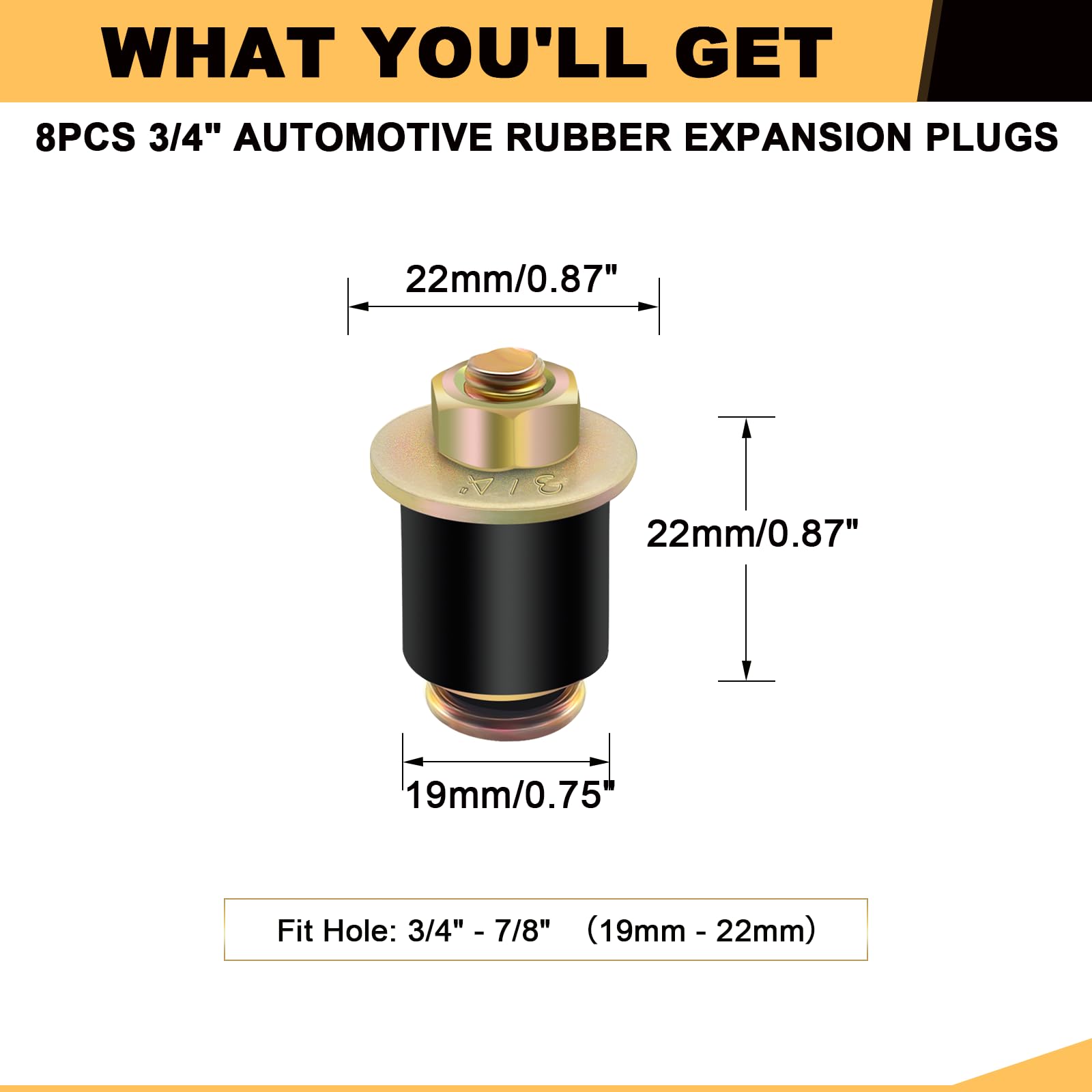 Siptenk 3/4 Freeze Rubber Expansion Plug 8 pcs, Automotive Rubber Expandable Freeze Plugs for Engine