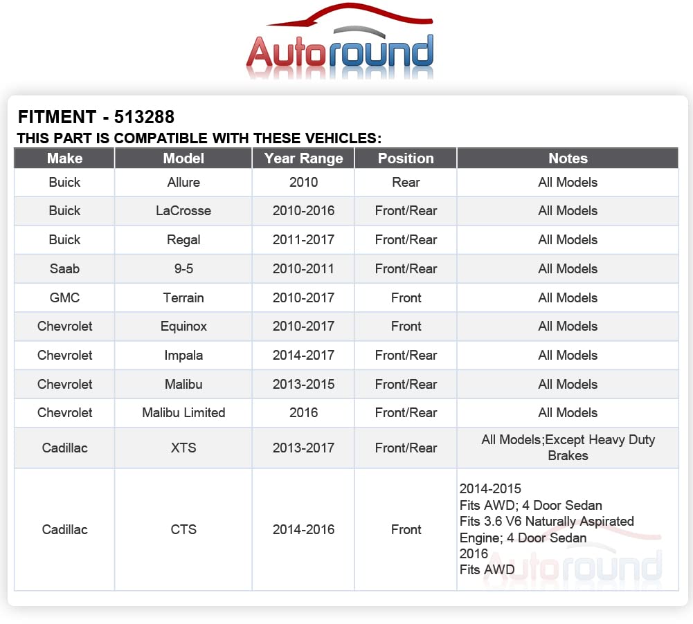 Autoround 513288 Front or Rear Wheel Bearing and Hub Assembly Compatible with Chevy Malibu/Impala/Equinox, GMC Terrain, Cadillac