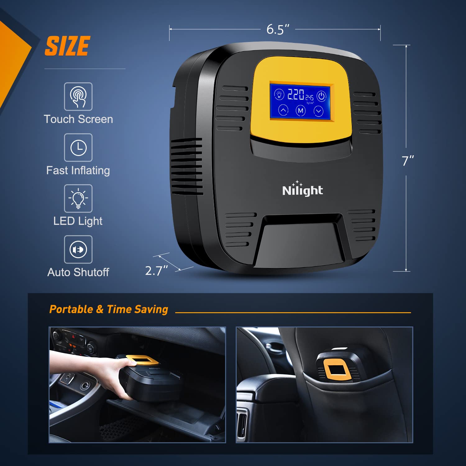 Nilight Tire Inflator Air Compressor Portable Pump For 12V Dc Car Tires With Digital Pressure Gauge 150Psi Auto Led Light Cars A