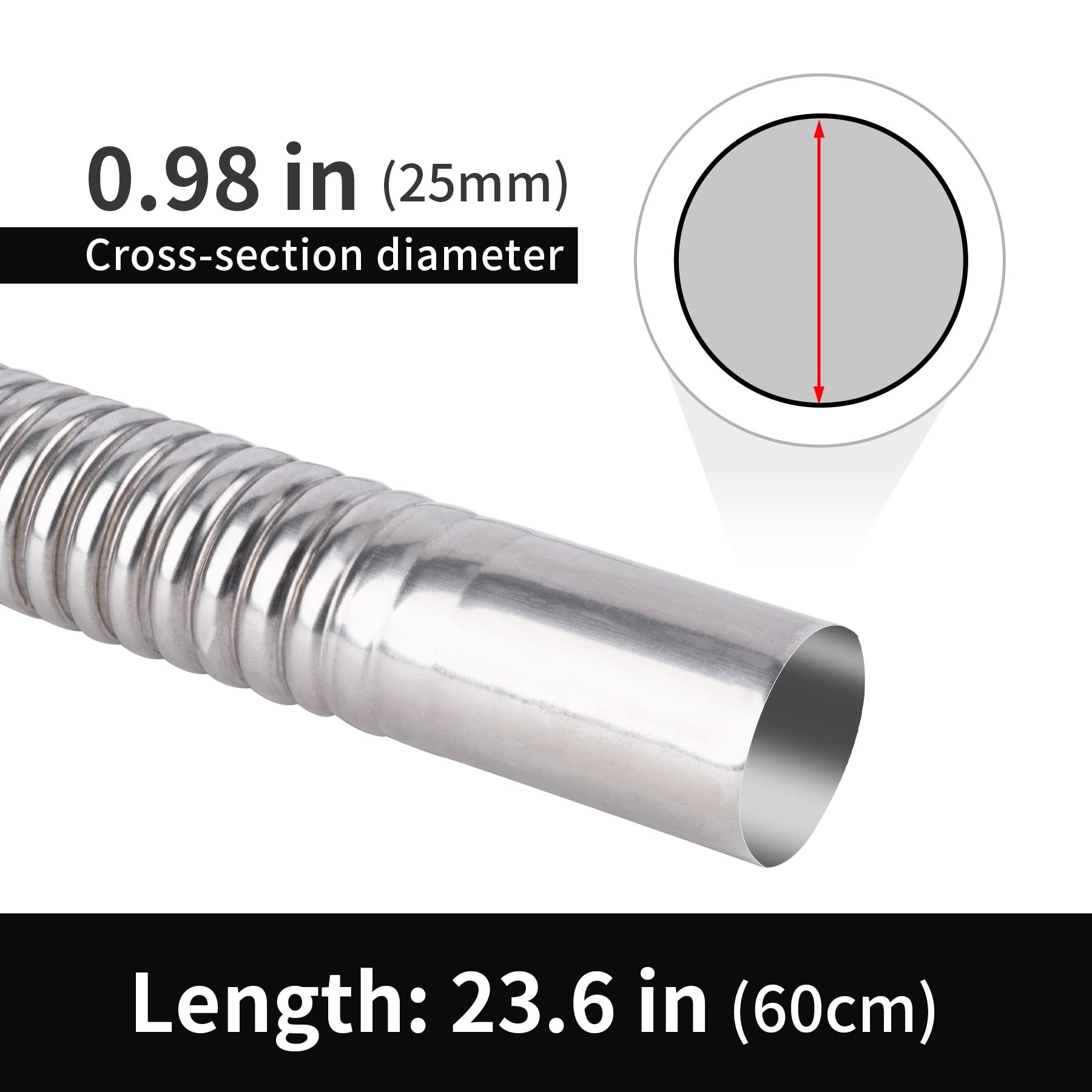 23.6 Inches Stainless Steel Exhaust Hose, 2.5cm/ 1 In Fuel Tank Diesel Gas Vent Hose Length, Flexible Exhaust Tubing Diesel Heat