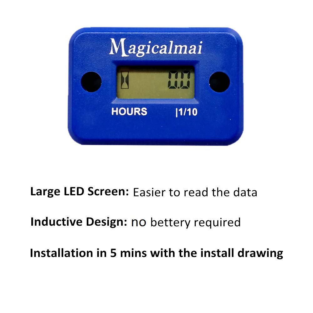 Magicalmai Inductive Hour Meter for Gas Engines - Waterproof, Blue, 1" Size, Ideal for Mowers, ATVs, Boats, and More