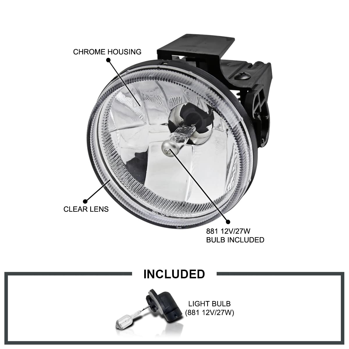 Spec-D Tuning Clear Lens Fog Lights +881 Bulbs Included Compatible with 1999-2002 Dodge Ram 1500 2500 3500 Sport Package L+R Pai