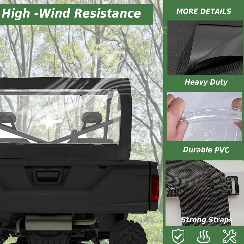 YONQIFON UTV Rear Windshield Compatible with Polaris Ranger Full Size 570 Rear Windshield,Soft PVC Dust Panel for Ranger 500 570