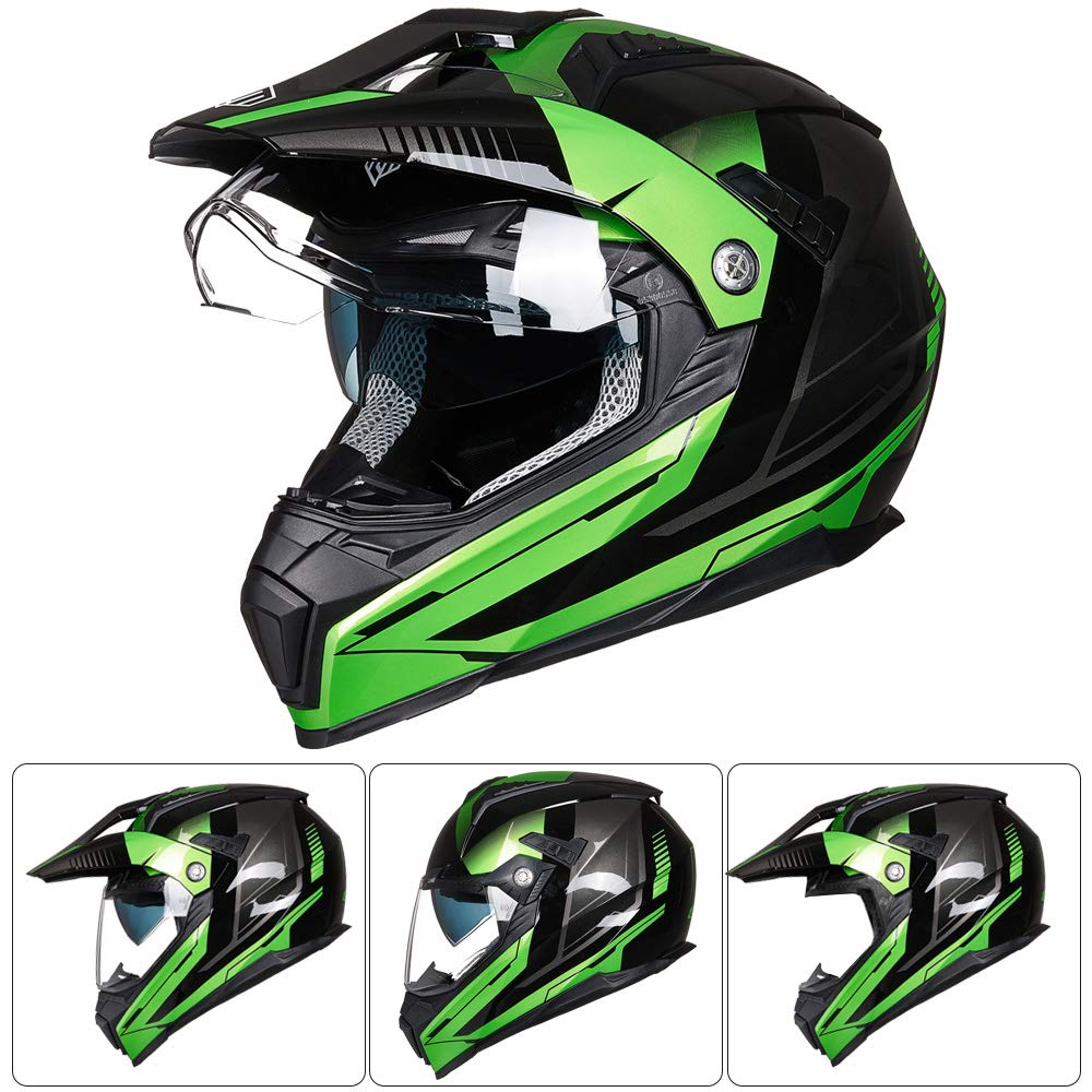 ILM Off Road Motorcycle Helmet - Full Face, DOT Certified, ABS, Medium Size, Green, Model 606V