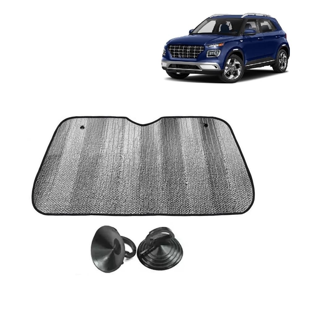 Car Windshield Sun Shade UV Rays Protector Silver Sunshade Solar Reflective suitable for H y u n d a i Venue [2017 to 2021]