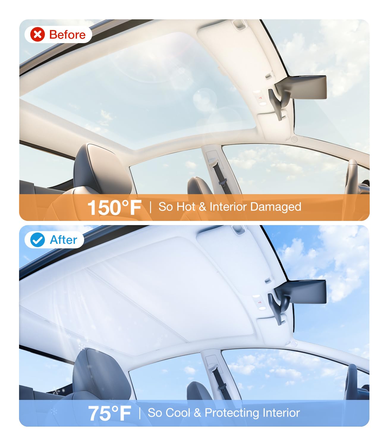 Wigoo Sunshade Roof for 2025 Tesla Model Y Juniper, Gray, 3-Gen Heat Insulation, Nano Ice-Crystal Coatings, Never Sag