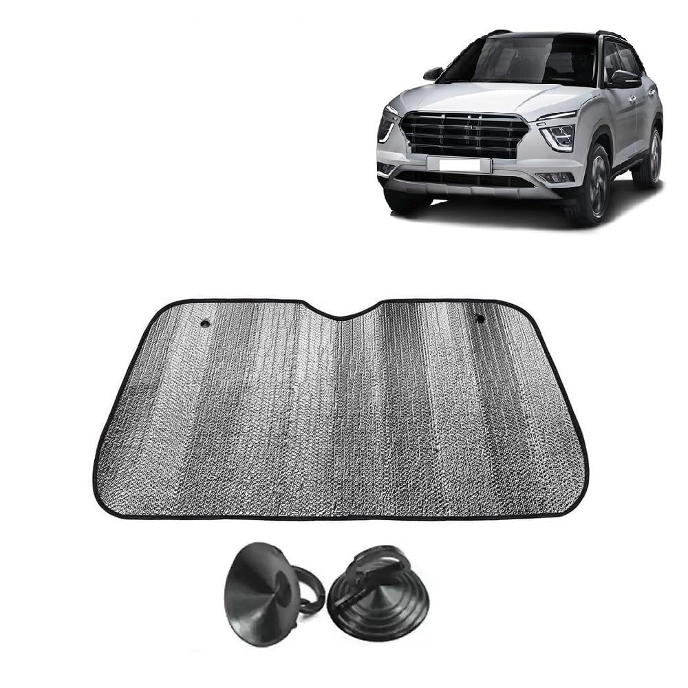 Car Windshield Sun Shade UV Rays Protector Silver Sunshade Solar Reflective suitable for H y u n d a i Creta [2020 to 2024]