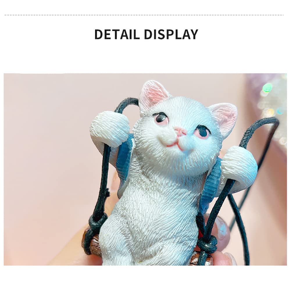 AMIORO Cute Cat Car Mirror - Gray Resin Hanging Decoration for Rearview Mirrors