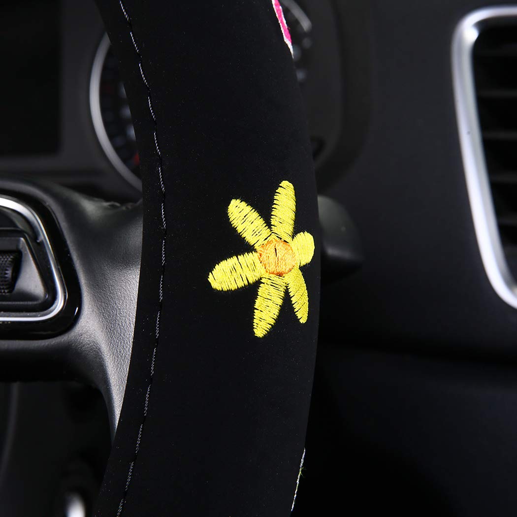 Shakar Butterfly Steering Wheel Covers- Embroidery Cute Colorful Steering Decor,Universal 15.2,Black (Black)