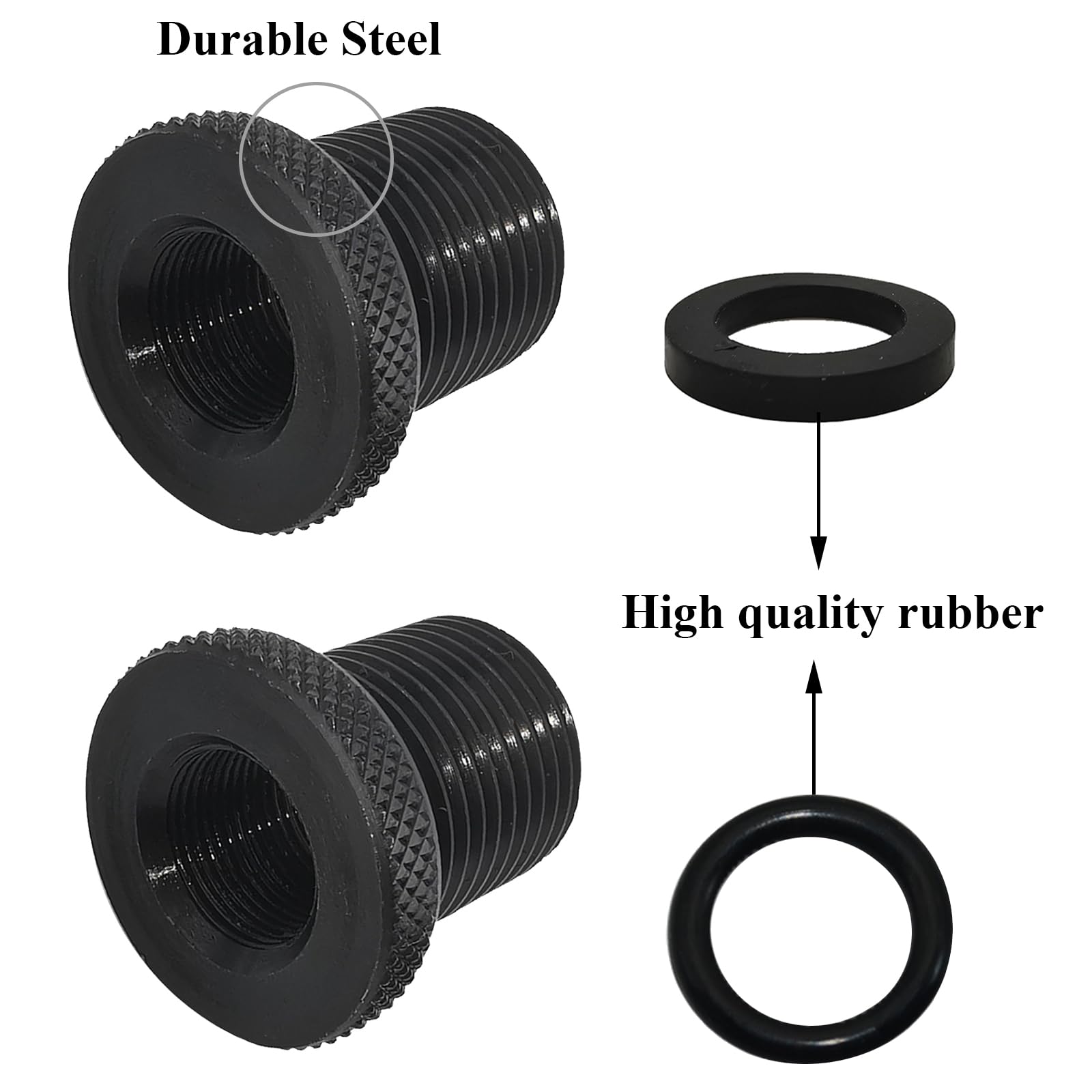 2 Pack Thread Adapters and Washers, 1/2 * 28-3/4 * 16, Black
