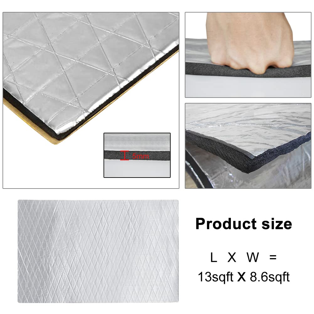 Gosche 197Mil 16 Sqft Sound Deadening Mat, 5Mm Sound Deadening Heat Shield Insulation Mat With Self-Adhesive Pe Foam Dampening Material For Car Hood Trim Roof Door 9.8'X 15.7'(15-Piece)