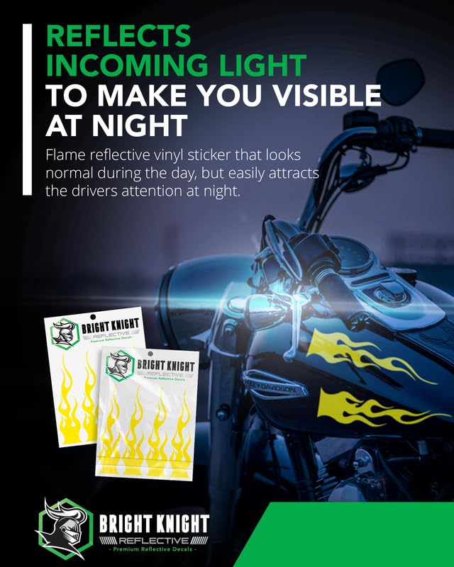 Bright Knight Reflective Flame Stickers, 4 Pcs Yellow Reflective Car Sticker Decal With 3M Retro-Reflective Vinyl, Self-Adhesive