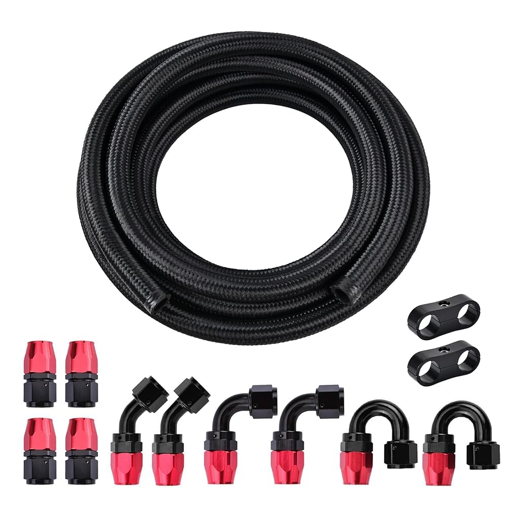 Evil Energy 10An Nylon Braided Fuel Line Kit, An10 Fuel Hose Kit Cpe 20Ft Black&Red