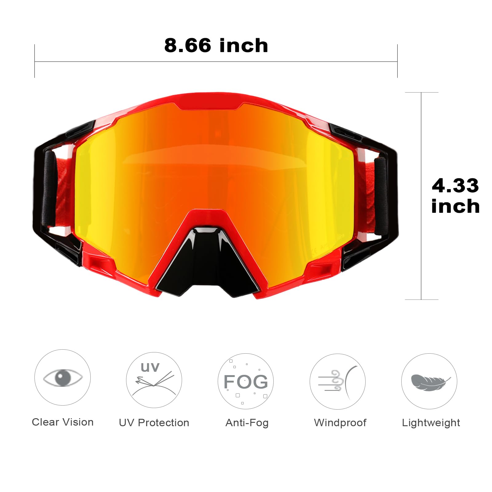 NENKI Dirt Bike Goggles MX with Nose Cover, Red Frame & Tinted Lens, Model Nk-1025-rouge, Unisex Adult Off-Road ATV Goggles