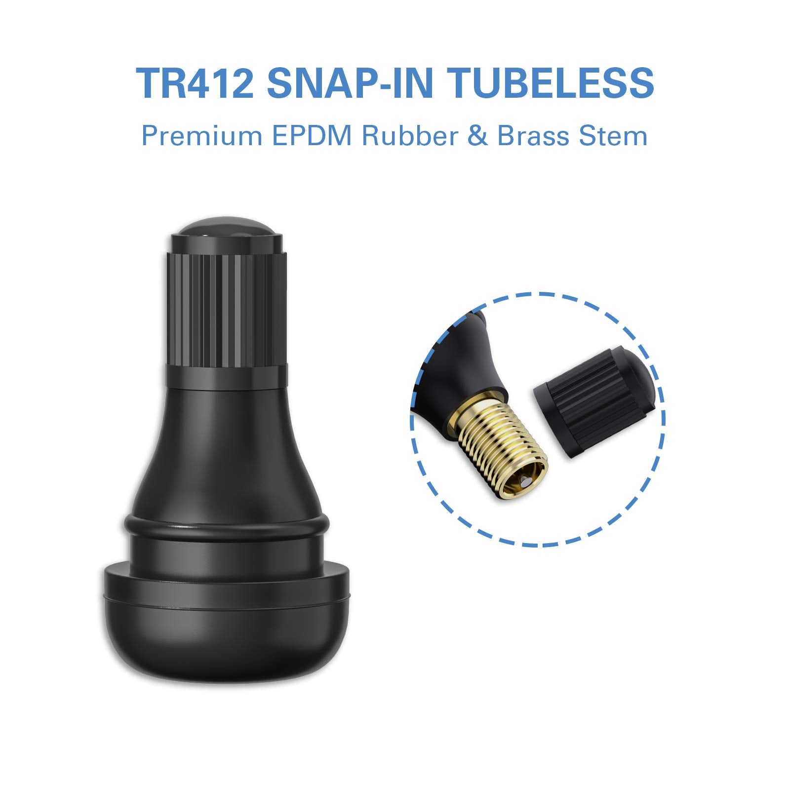 Ckauto Tr412 Rubber Snap-In Short Black Tire Valve Stem For Tubeless 0.453 Inch 11.5Mm Rim Holes On Standard Vehicle Tires (5Pcs