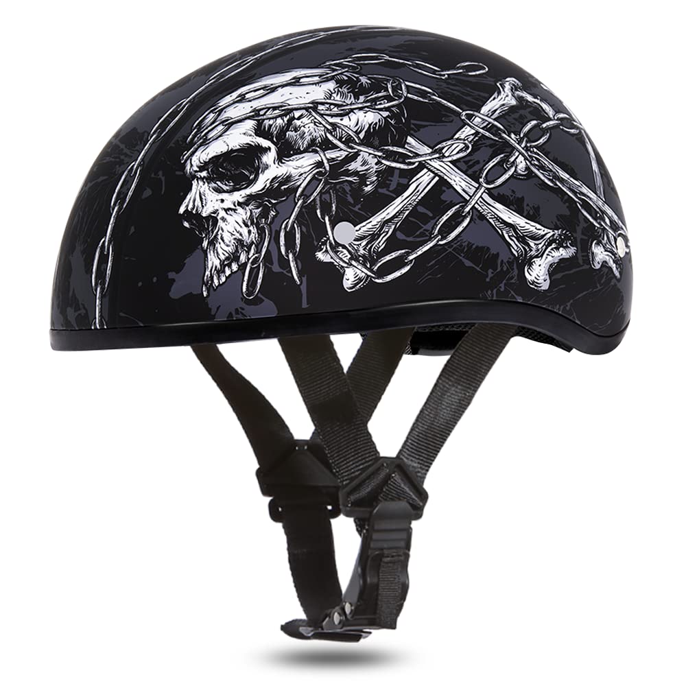 Daytona Helmets Motorcycle Half Helmet Skull Cap- Skull Chains 100% Dot Approved