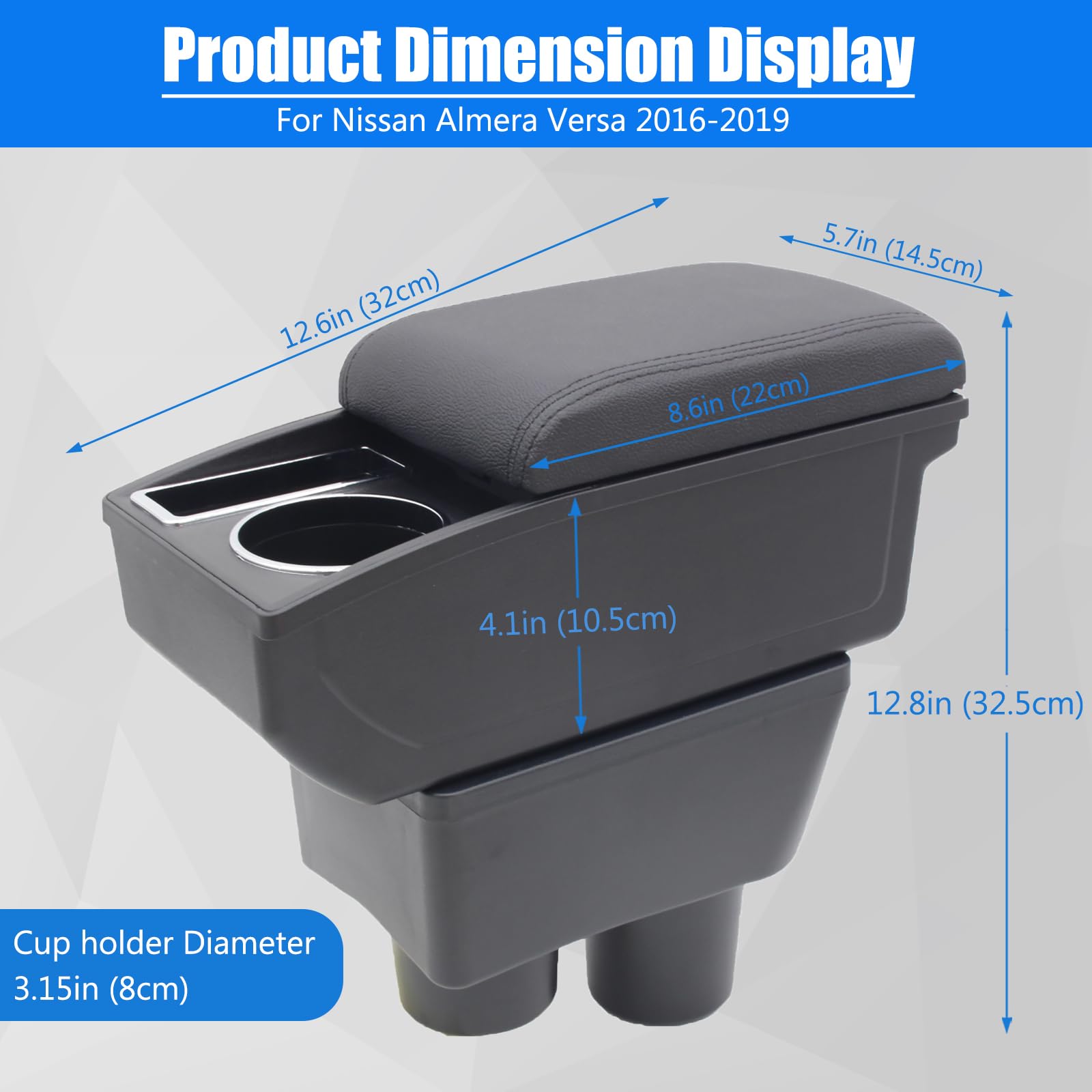 YJYWZH Car Armrest Box for Nissan Almera Versa 2016-2019, Double-Layer Leather Console Storage, Black Thread, Model RC01