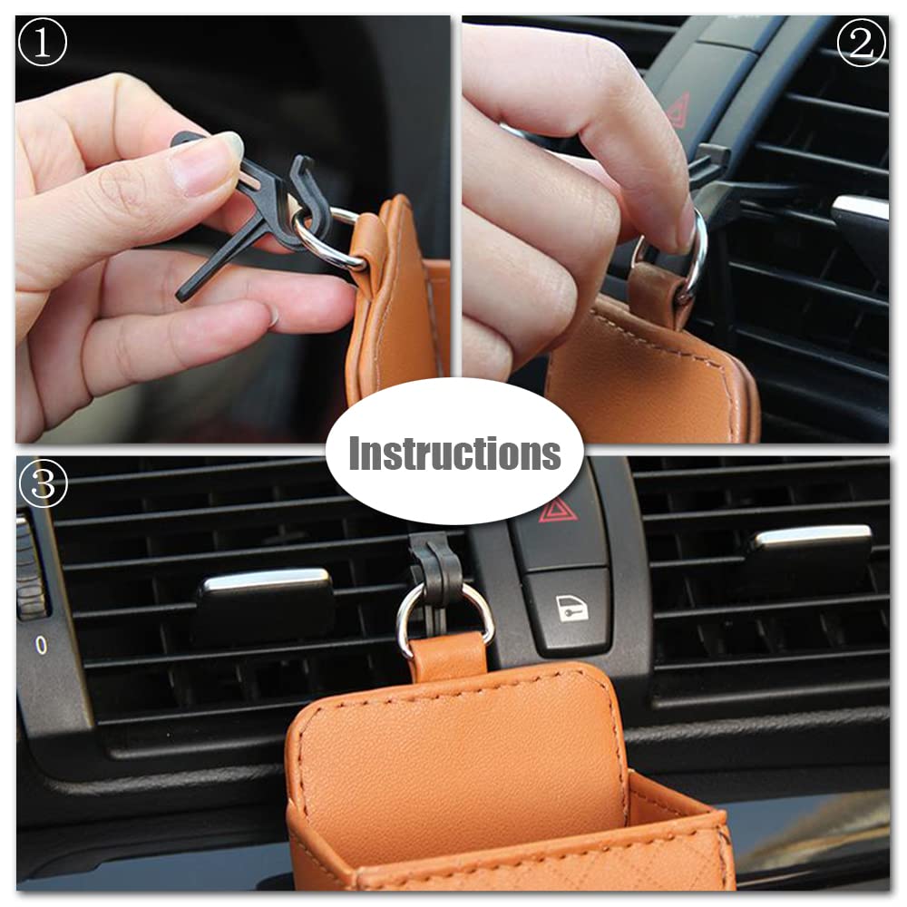 Yeenelwboo Car Air Vent Storage Bag Pu Car Organiser Air Ventilation Organizer Bag Box With Hook For Keys, Coins, Bill Deposit, Mobile Phones