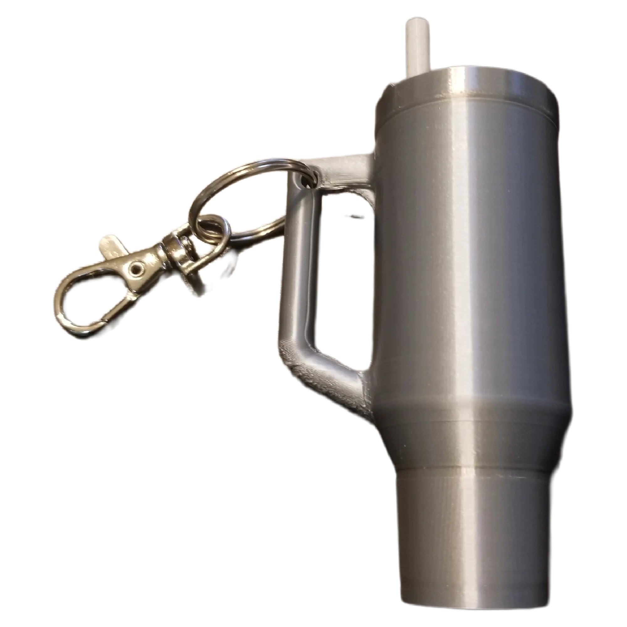 Miniature Stanley Tumbler Cup Replica Keychain - 3D Printed Desk Accessory (Shiny Silver)