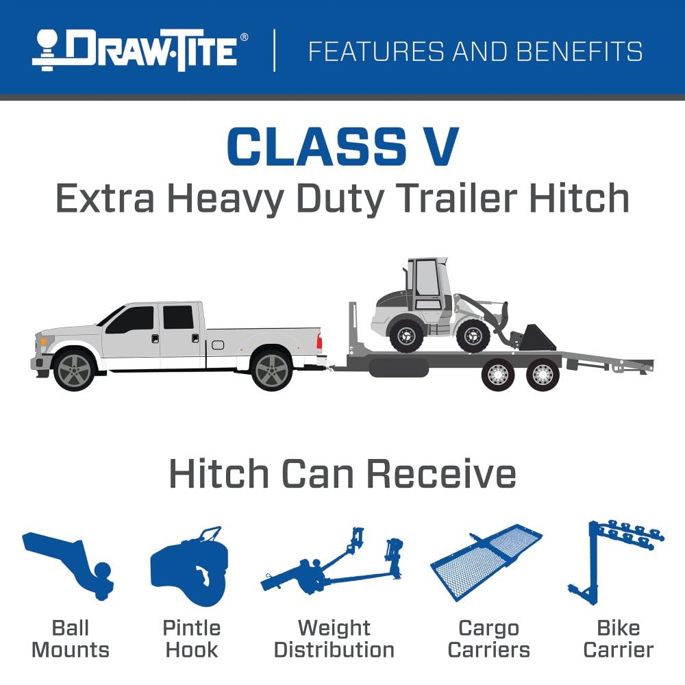 Draw-Tite Ultra Frame Class 5 Trailer Hitch, 2" Receiver, Black, Alloy Steel, Model 41954, Custom Fit for 2015-2025 Ford F-150