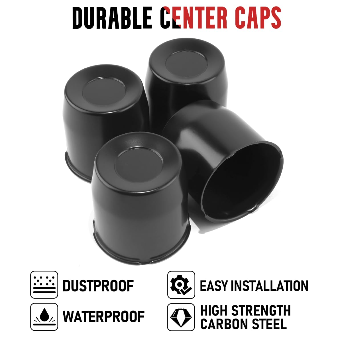 Rtrhinotuning 4.25In Black Wheel Center Caps For Trailer Truck Rv Suv Rims Push Through Hub Caps 4.33    Tall