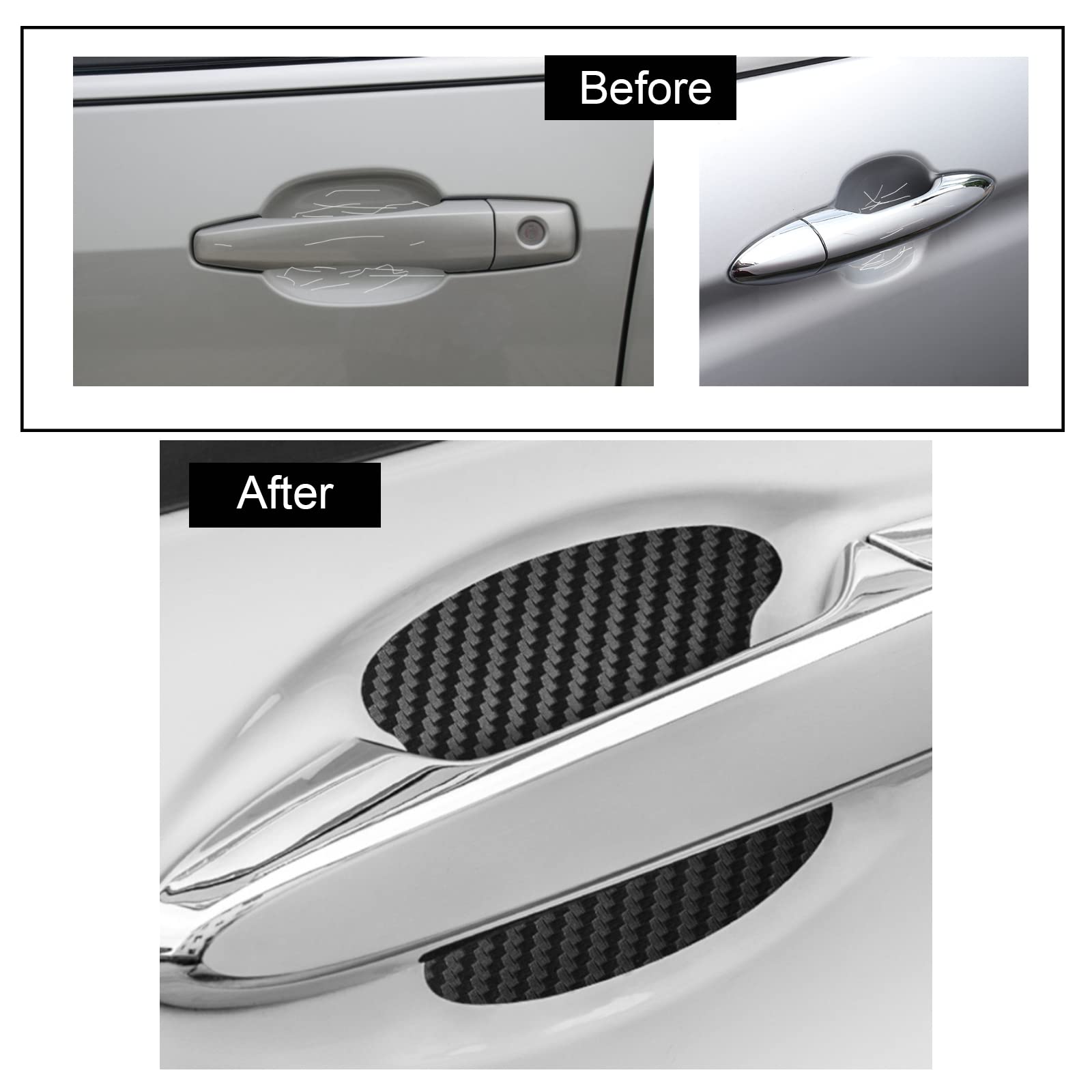 Miytsya 4 Pcs Car Door Handle Sticker, Non-Marking Auto Door Handle Protective Film, Carbon Fiber Anti-Scratches Car Door Cup Protector, Universal (Black)